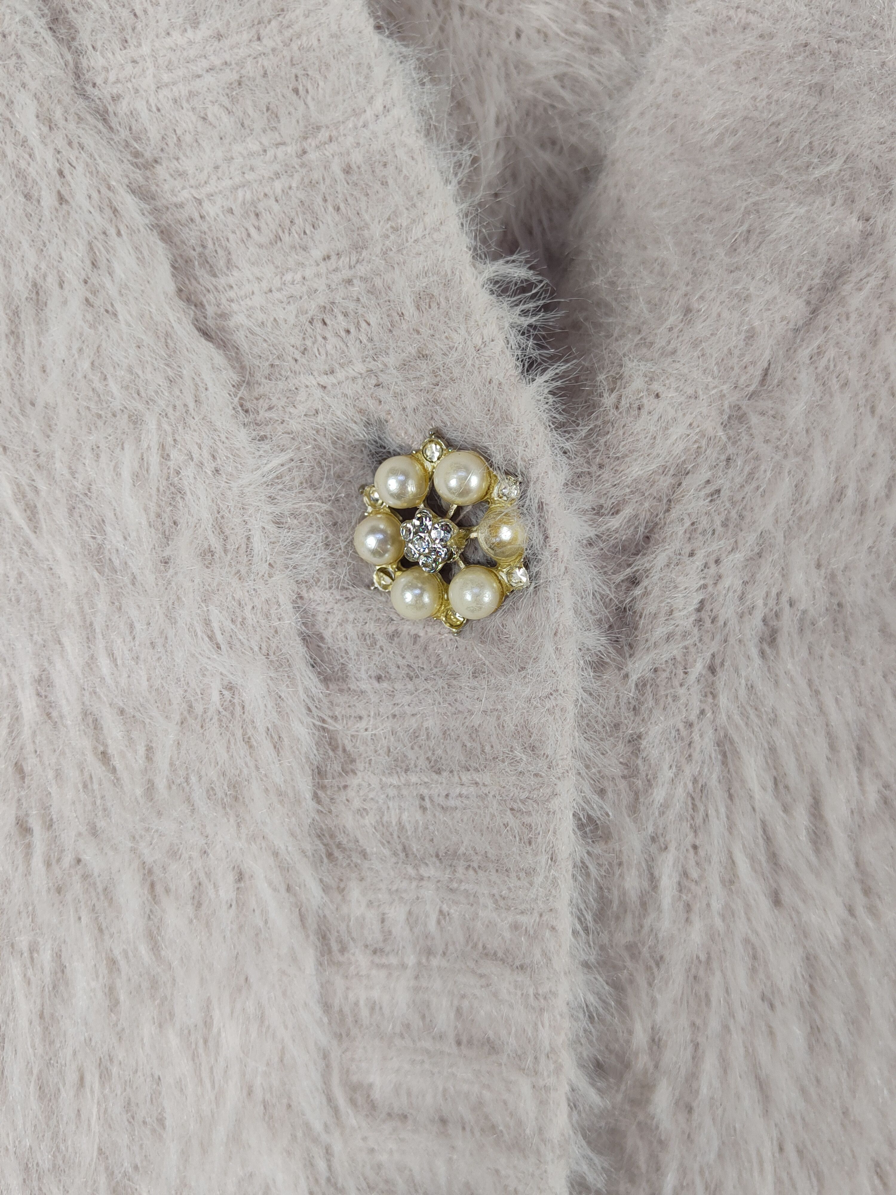 Homespun Knitwear Evelyn Beige Fur Mohair Knitwear Cardigan #S2282 Size L / US 10 / IT 46 - 3 Thumbnail