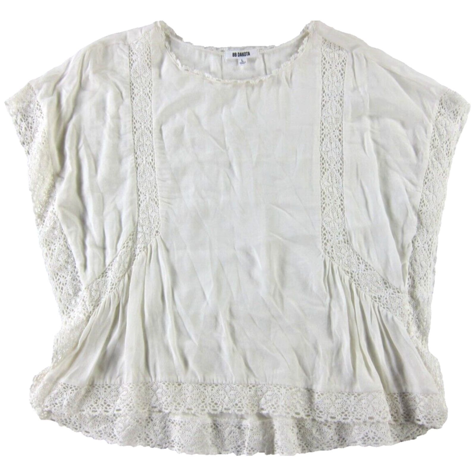 BB Dakota BB Dakota Women Blouse Tunic Kimono Sleeve White Lace Rayon Large Size L / US 10 / IT 46 - 2 Thumbnail
