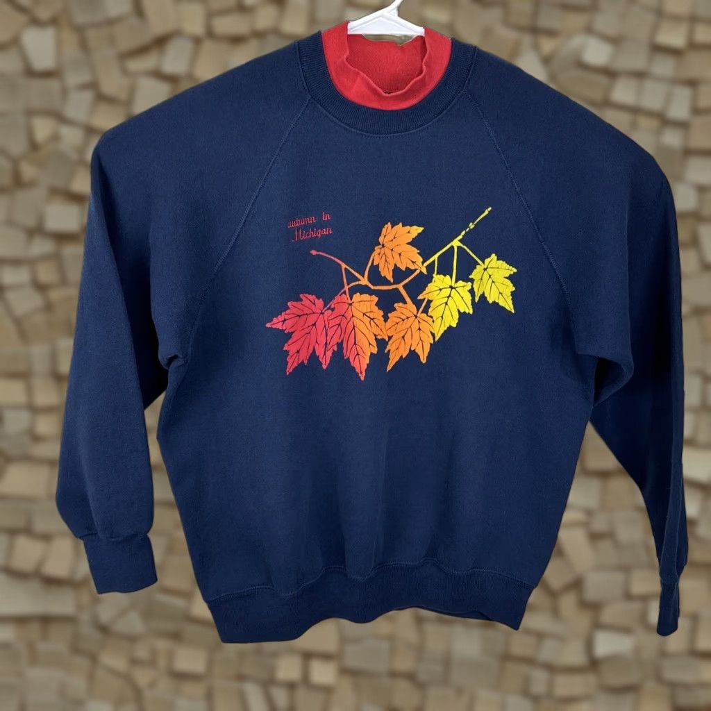 Lee VINTAGE Lee Sweatshirt Men's XL Blue 90s Fall Leaves Graphic Print Fleece Pullover Size US XL / EU 56 / 4 - 1 Thumbnail