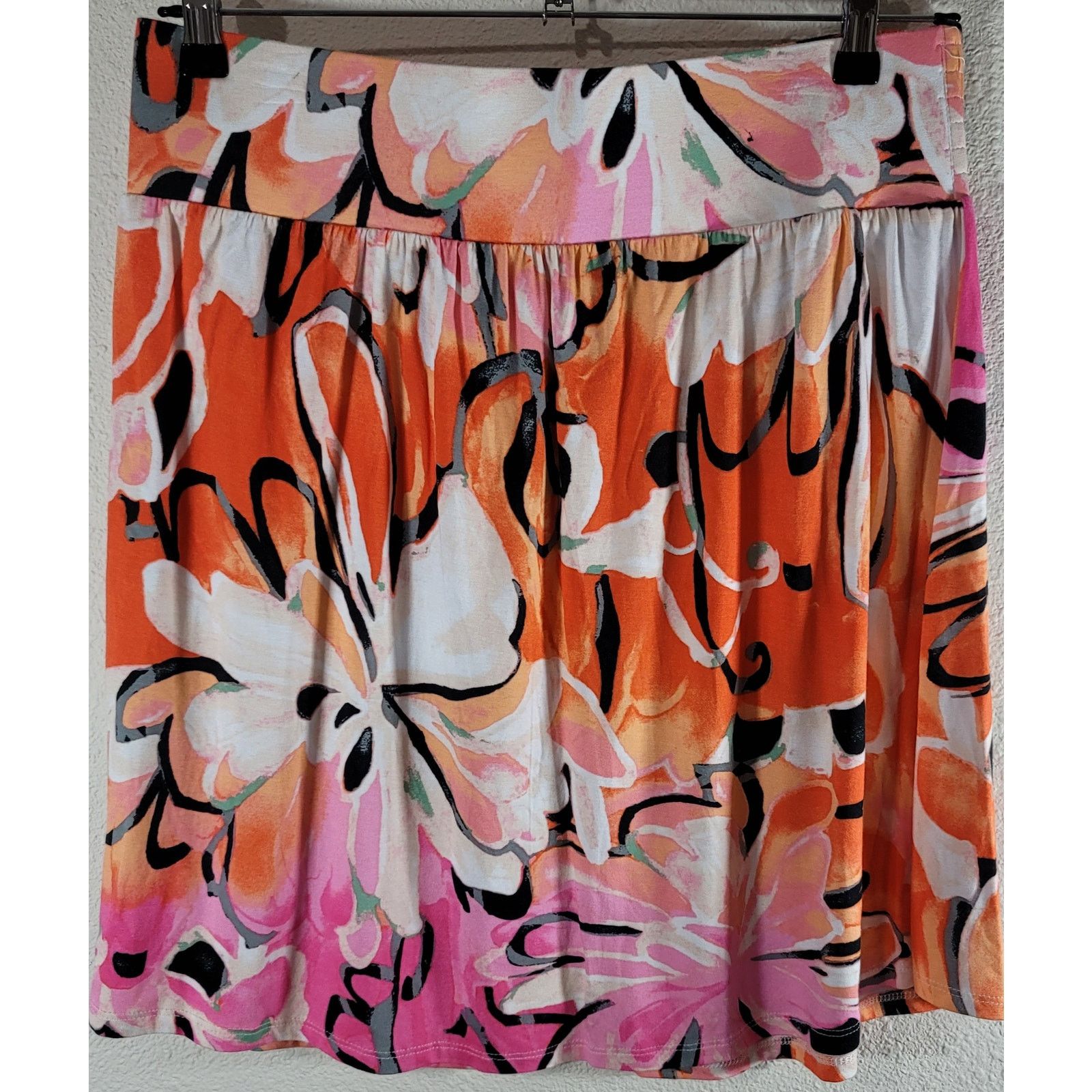 Other Lane Bryant Orange Pink White Floral A-Line Mini Skirt 14 16 Size 36" / US 14 / IT 50 - 1 Thumbnail