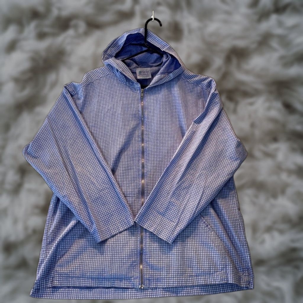 Vintage VINTAGE Fresh Produce Hoodie Full Zip Lightweight 100% Cotton Unisex Adults L Blues Periwinkle Gingham Jacket USA 80s 90s Mens Womens Size L / US 10 / IT 46 - 1 Thumbnail