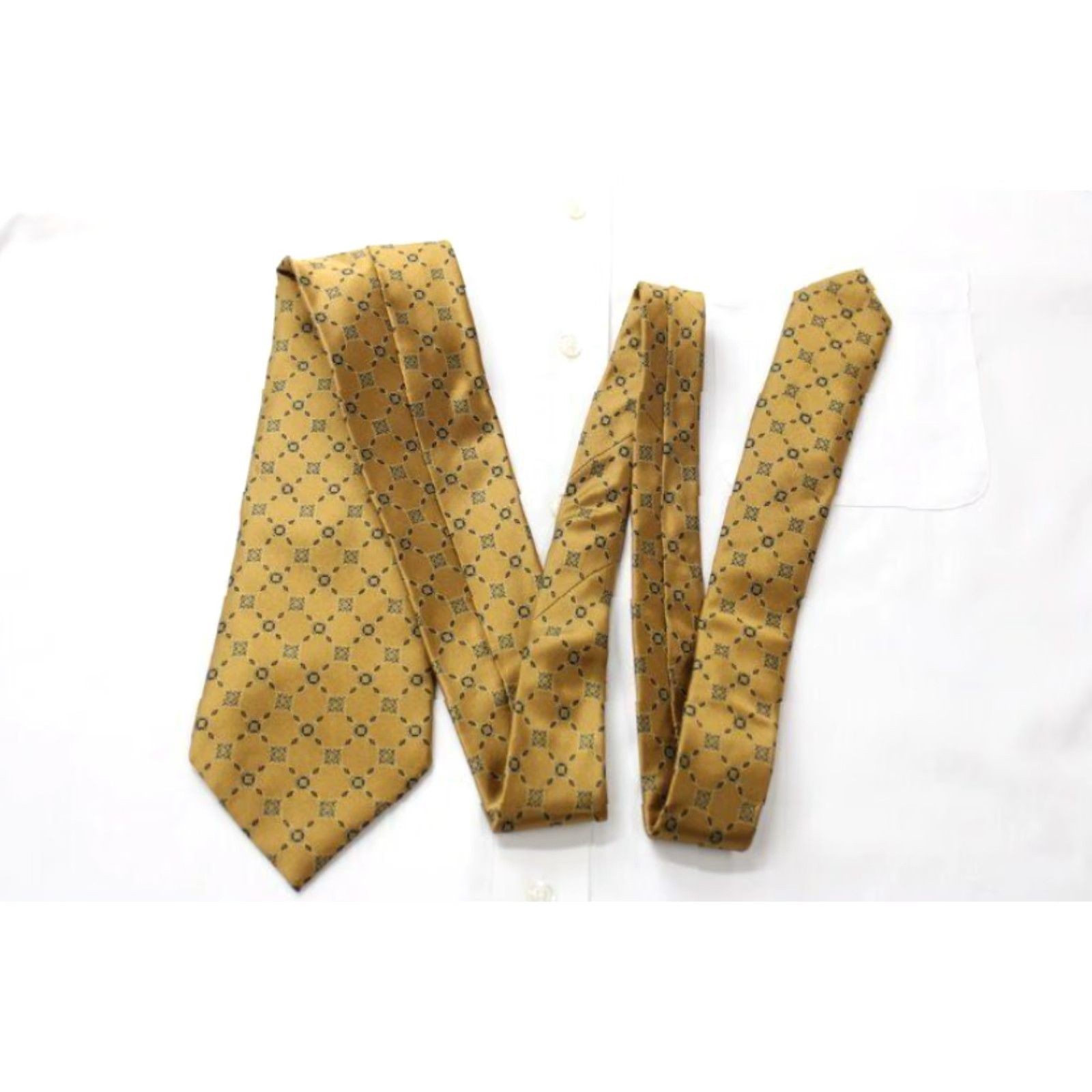 Vintage VINTAGE Dolcepunta 7-Fold Necktie Mens Gold 100% Silk Geometric Luxury Italy Classic 60" Long 4" Wide Mens Gold Geometric Silk Tie Size ONE SIZE - 7 Thumbnail