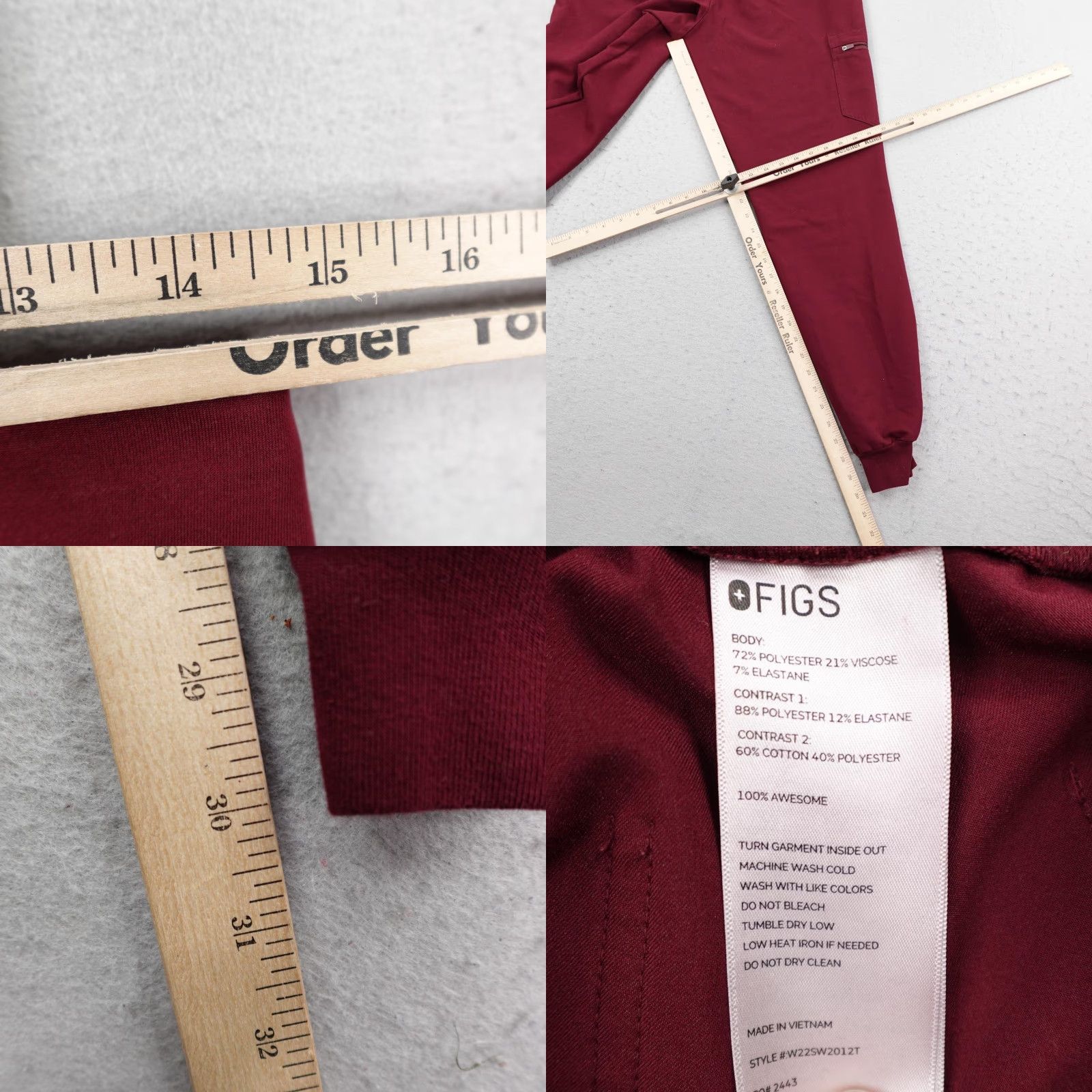 Vintage FIGS Scrub Pants Womens Medium Tall Red High Waisted Zamora Jogger Bottoms Nurse Size 32" / US 10 / IT 46 - 8 Thumbnail