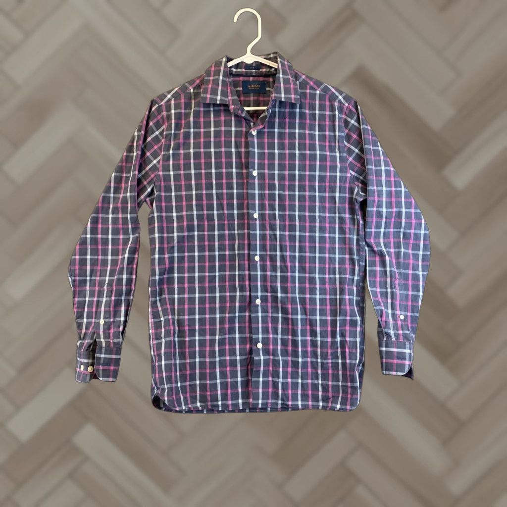 Pinko Fairlane Shirt Men Slim Long Sleeve Button-Up Size M Pink Check Adult Modern Fit Size US M / EU 48-50 / 2 - 1 Thumbnail