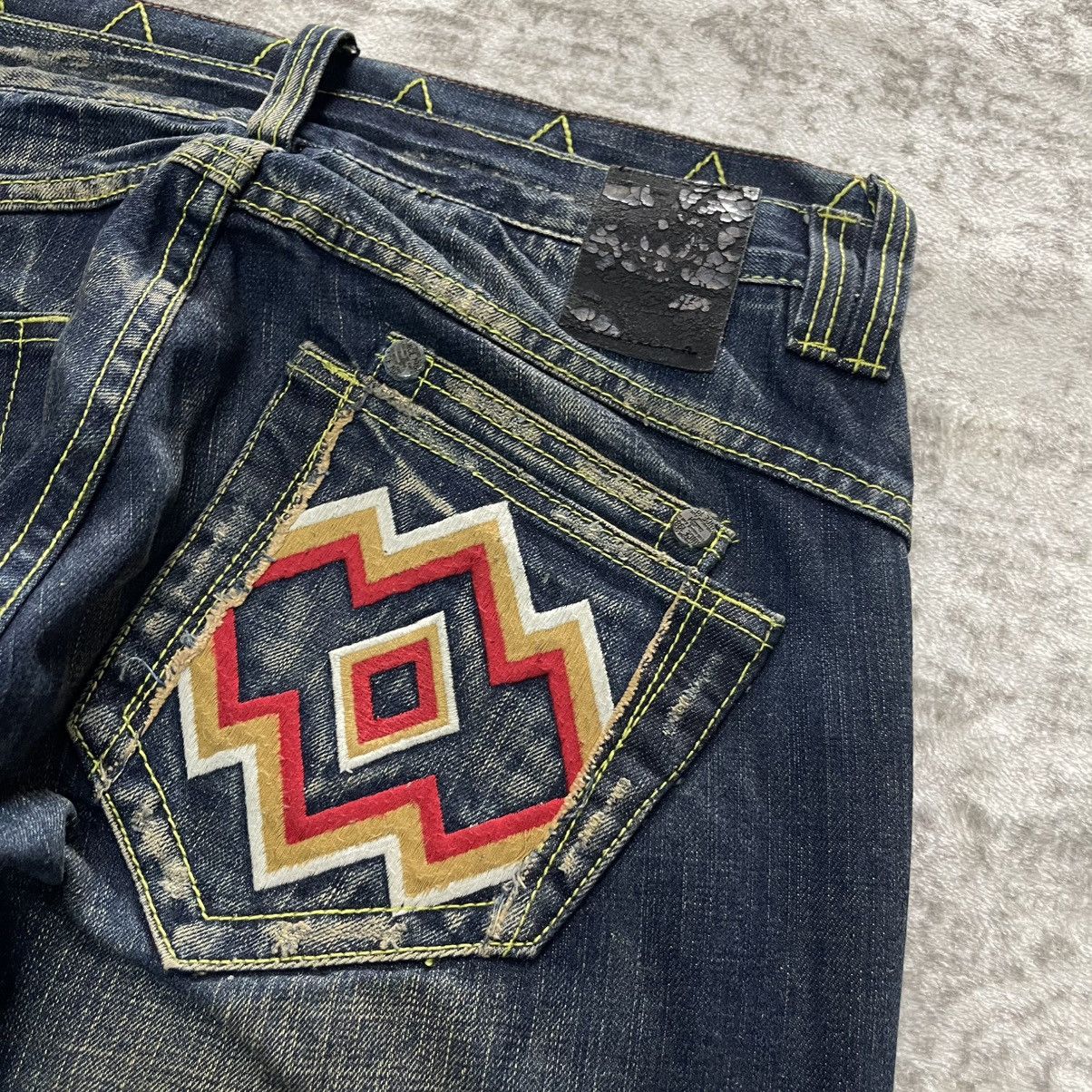 Japanese Brand Stonehedge Aztec Tribal Embroidered Double Waist Flare Jeans Size US 30 / EU 46 - 14 Thumbnail