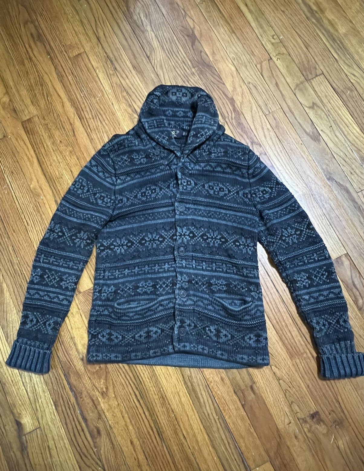 image of Rrl Ralph Lauren Rrl Shawl Cardigan Indigo Fair Isle in Navy, Men's (Size Medium)