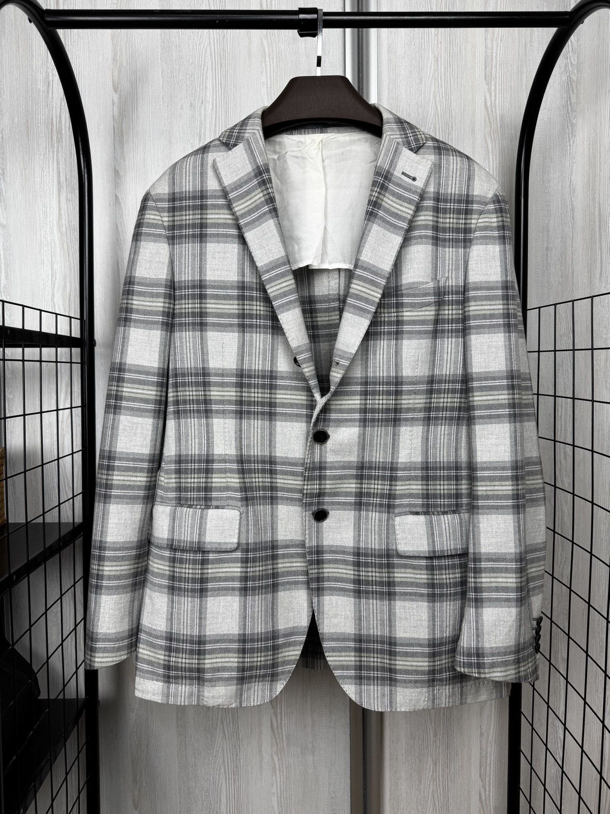 Cantarelli Cantarelli Tailor Washed Checkered cotton unlined blazer Size 40R - 1 Thumbnail