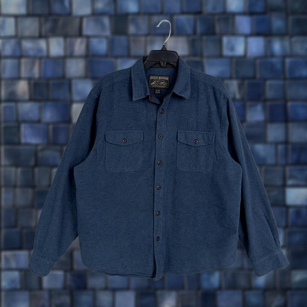 Vintage Grizzly Mountain Shirt Mens XL Blue Flannel Long Sleeve Button Front Outdoor Size US XL / EU 56 / 4 - 1 Thumbnail