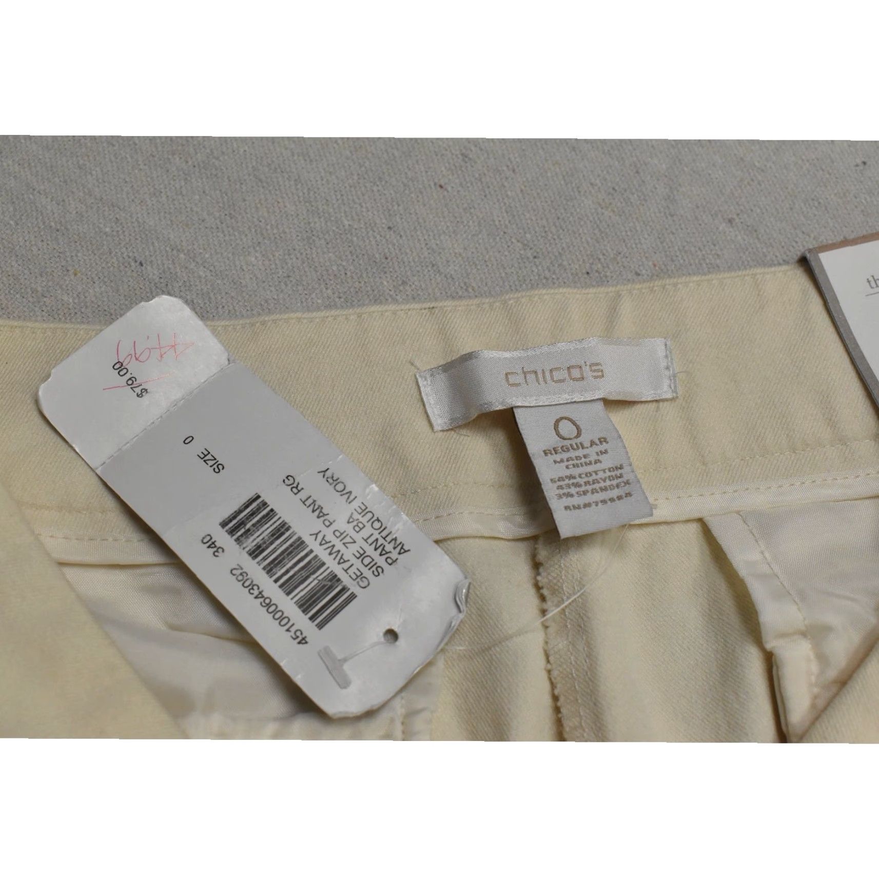 Vintage Chico's Getaway Side Zip Pants Women's 0 Regular Antique Ivory Cotton Blend Slim Pants Size 25" / US 0 / IT 36 - 6 Thumbnail