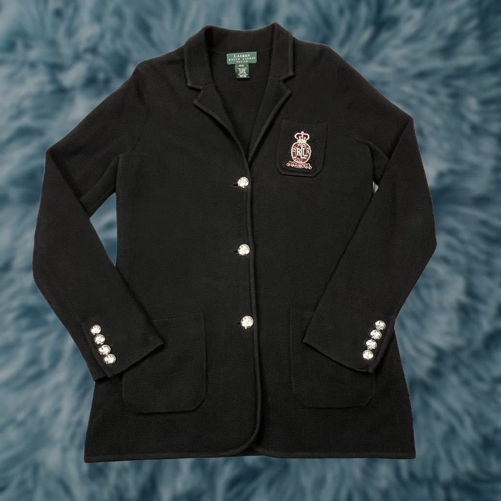 Ralph Lauren VINTAGE Lauren Ralph Cardigan Womens PS Black Cotton Classic Crest Blazer Pockets Size S / US 4 / IT 40 - 1 Thumbnail