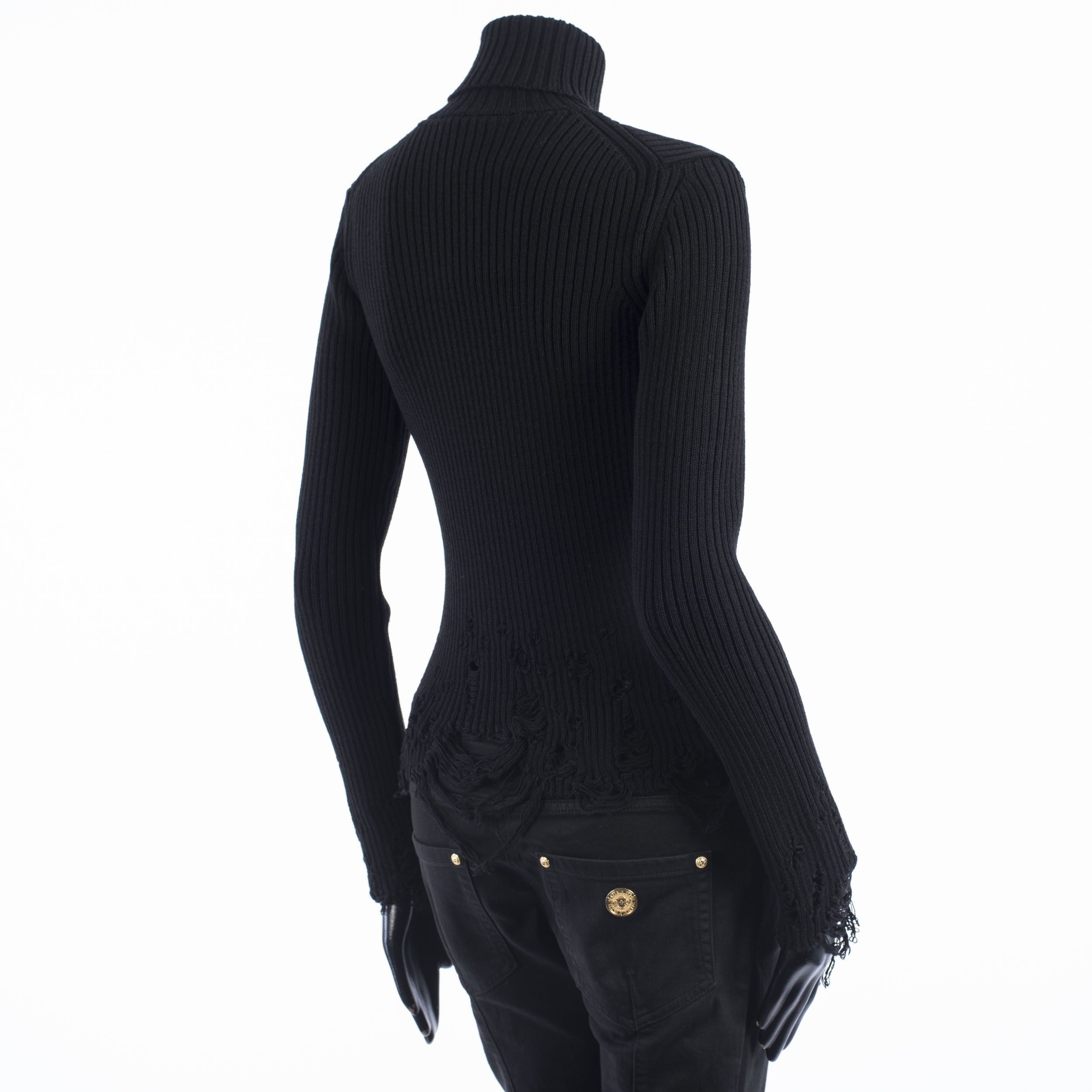 Balenciaga Distressed Long Sleeve Turtleneck Top In Black Rib Knit Size S / US 4 / IT 40 - 6 Thumbnail