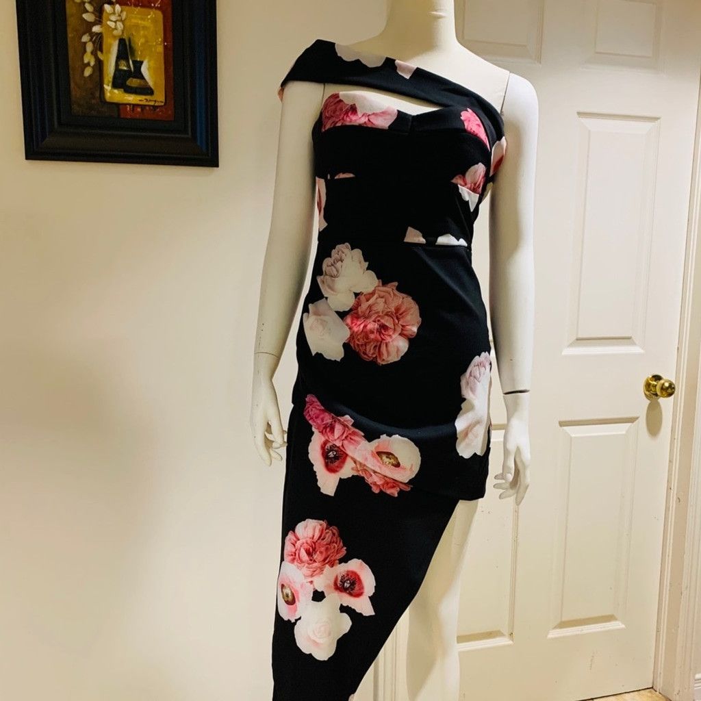 Other Zarga High Low Black Floral strapless dress Size L Size L / US 10 / IT 46 - 1 Thumbnail