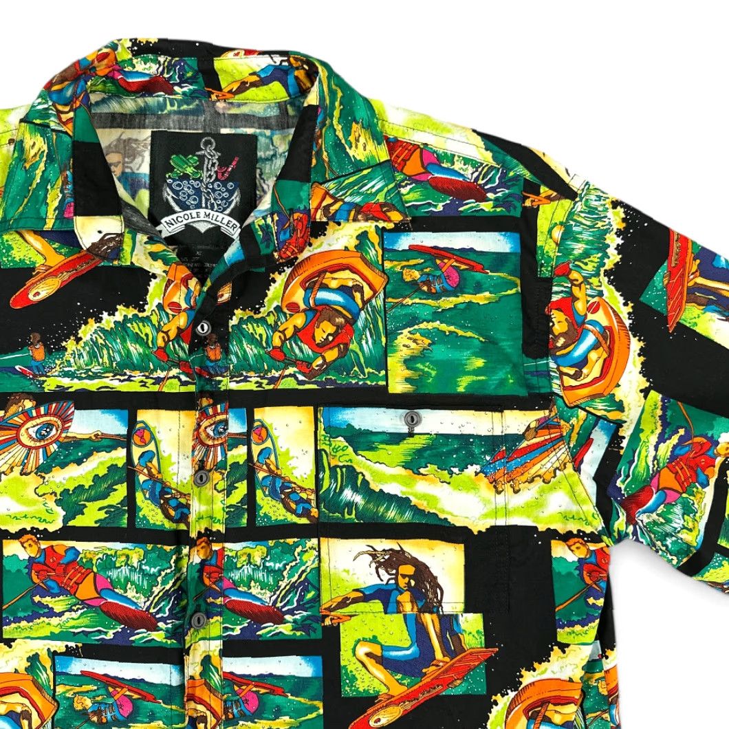 Nicole Miller VINTAGE Nicole Miller Hawaiian Shirt Womens EXTRA LARGE Green Black Surfing Water Sports Size XL / US 12-14 / IT 48-50 - 2 Thumbnail