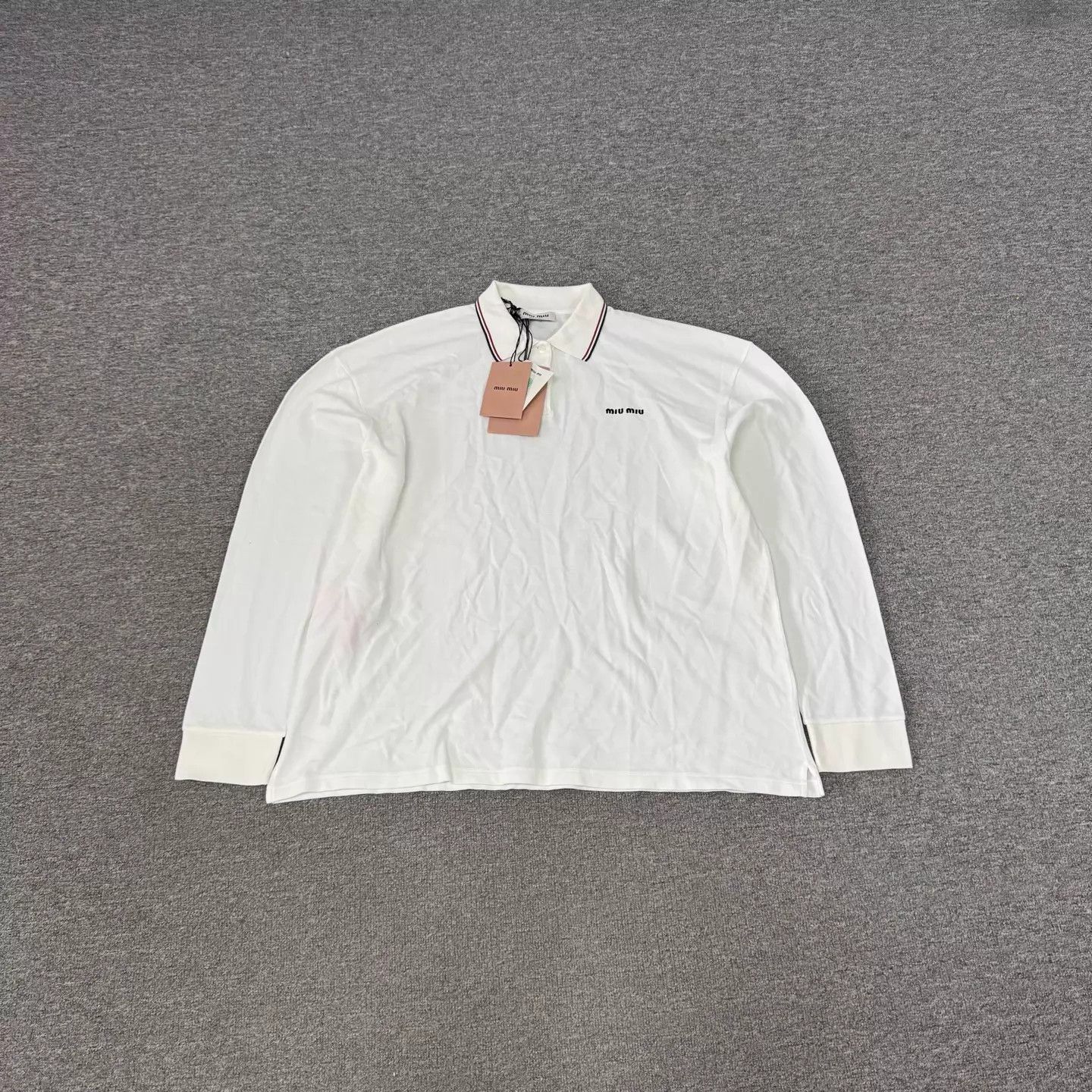Miu Miu MIU MIU Striped Collar Logo Long Sleeve Polo L New w/ Tags Size US L / EU 52-54 / 3 - 1 Thumbnail