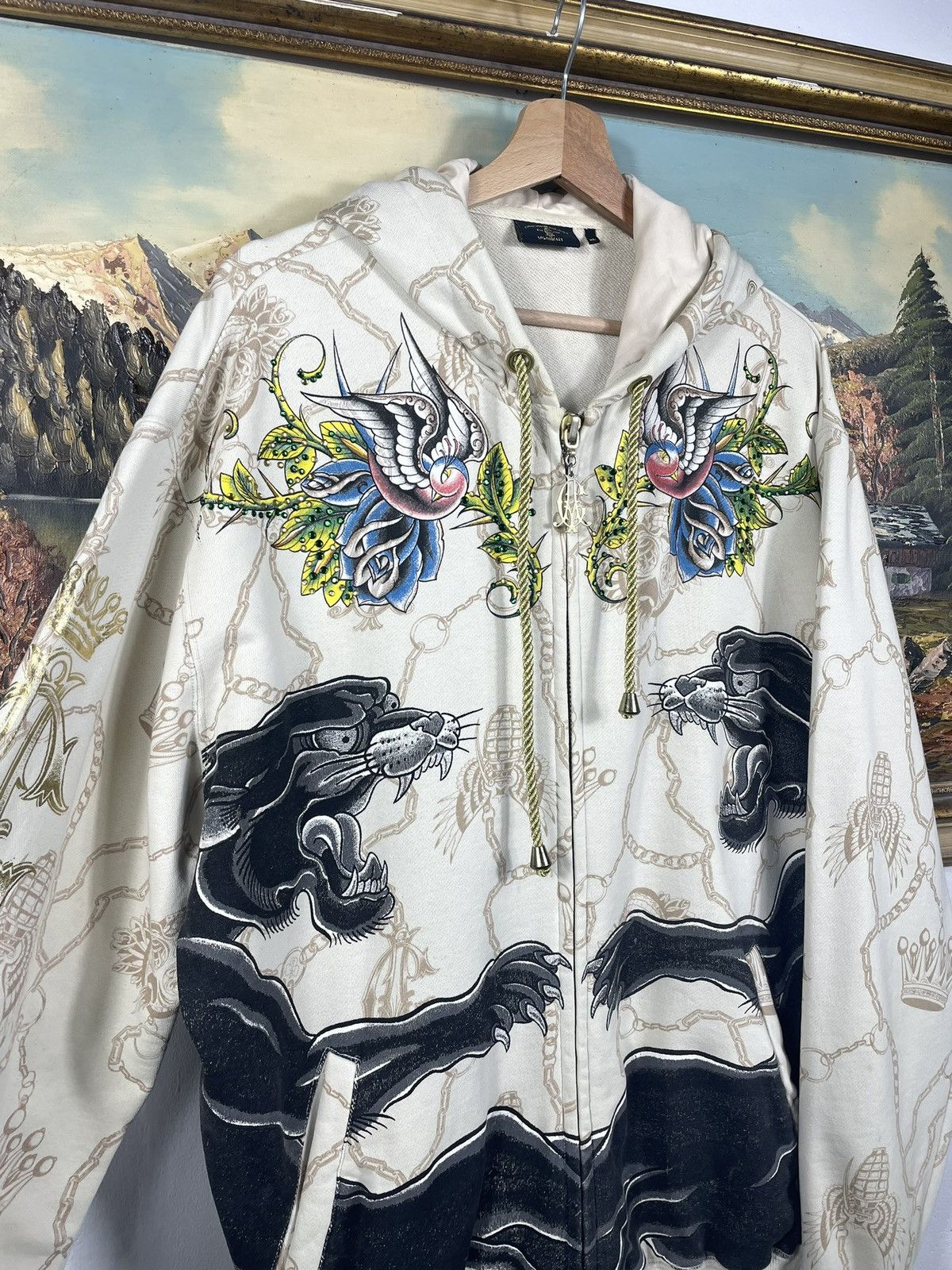 Christian Audigier Ed Hardy Retro 00s Hoodie With Crystals Affliction Grunge Size US XL / EU 56 / 4 - 5 Thumbnail
