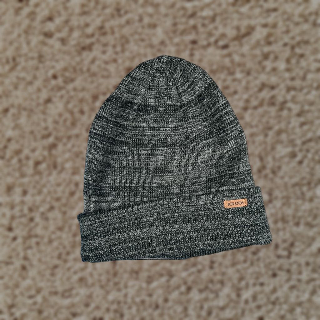 Vintage Igloos Beanie Adult One Size Gray Black White Stripe Knit 100% Acrylic Ski Hat/Cap Unisex Adults Beanie Striped Outdoor Winter Mens Womens Size ONE SIZE - 1 Thumbnail