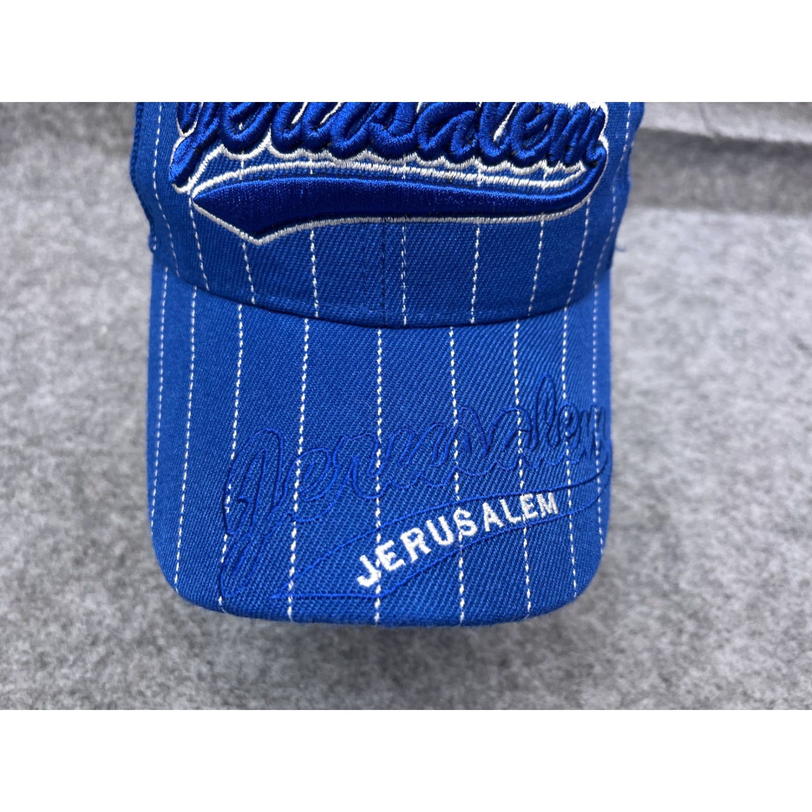 Vintage Jerusalem Hat Cap Strap Back Adult One Size Blue Pinstripe Cotton Poly Blend Size ONE SIZE - 3 Thumbnail