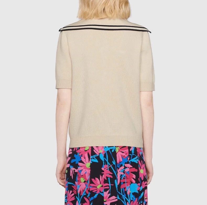 Gucci Gucci Horse buckle striped trim navy collar beige wool swea Size US XS / EU 42 / 0 - 9 Thumbnail