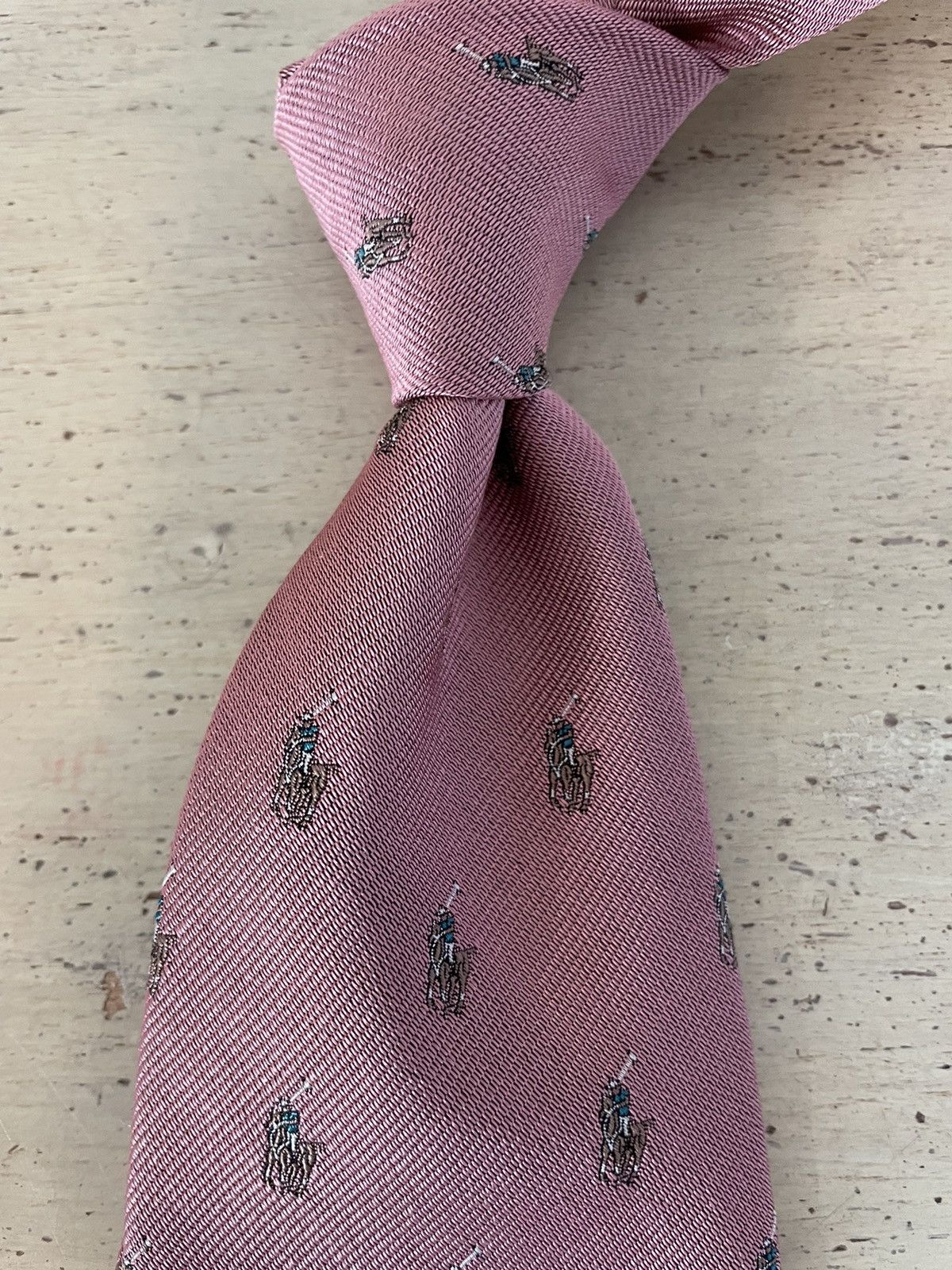 Polo Ralph Lauren × Vintage Spaced Multiple Polo Players Jacquard Silk Tie Size ONE SIZE - 4 Thumbnail