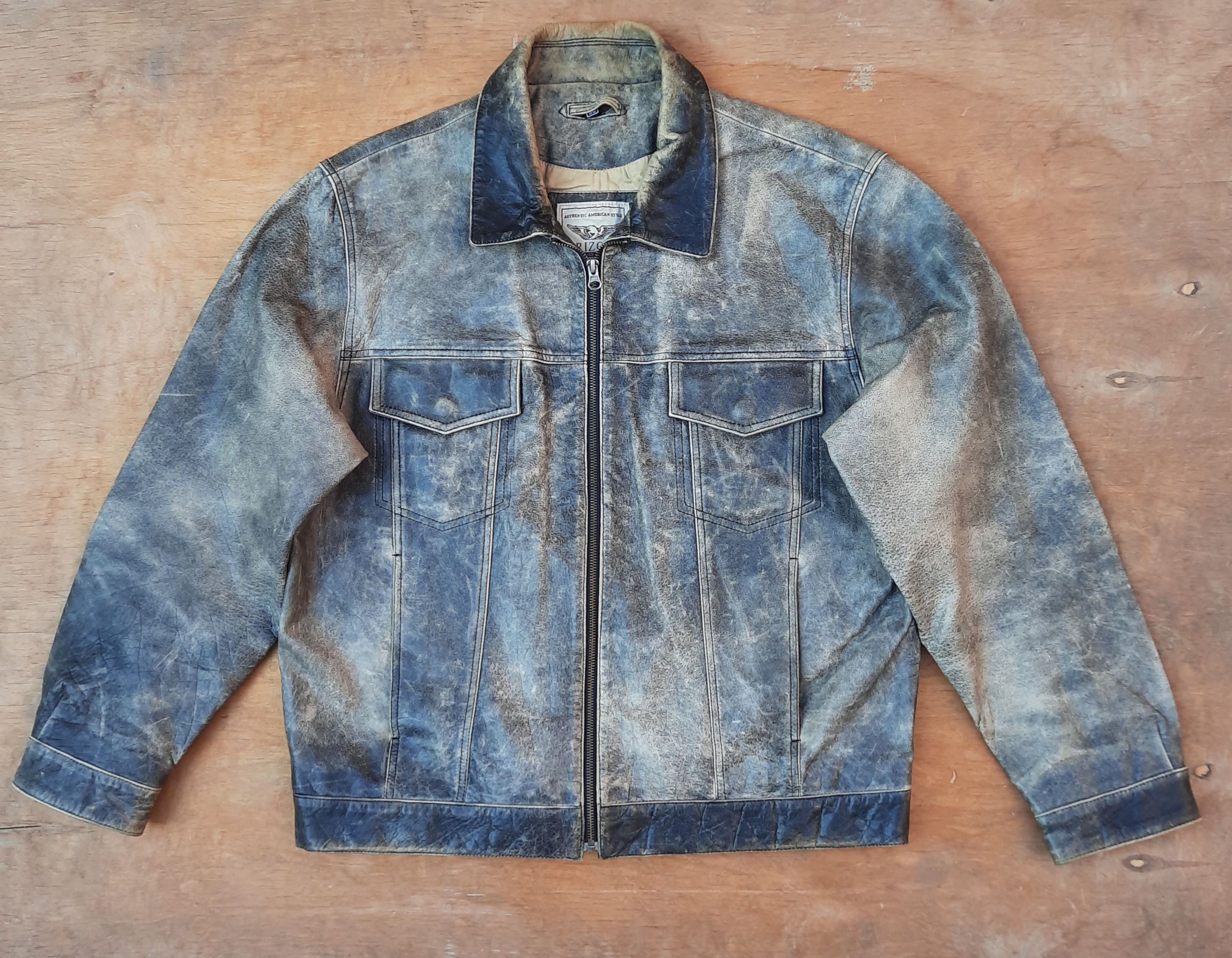 Arizona distressed washed green leather jacket biker style