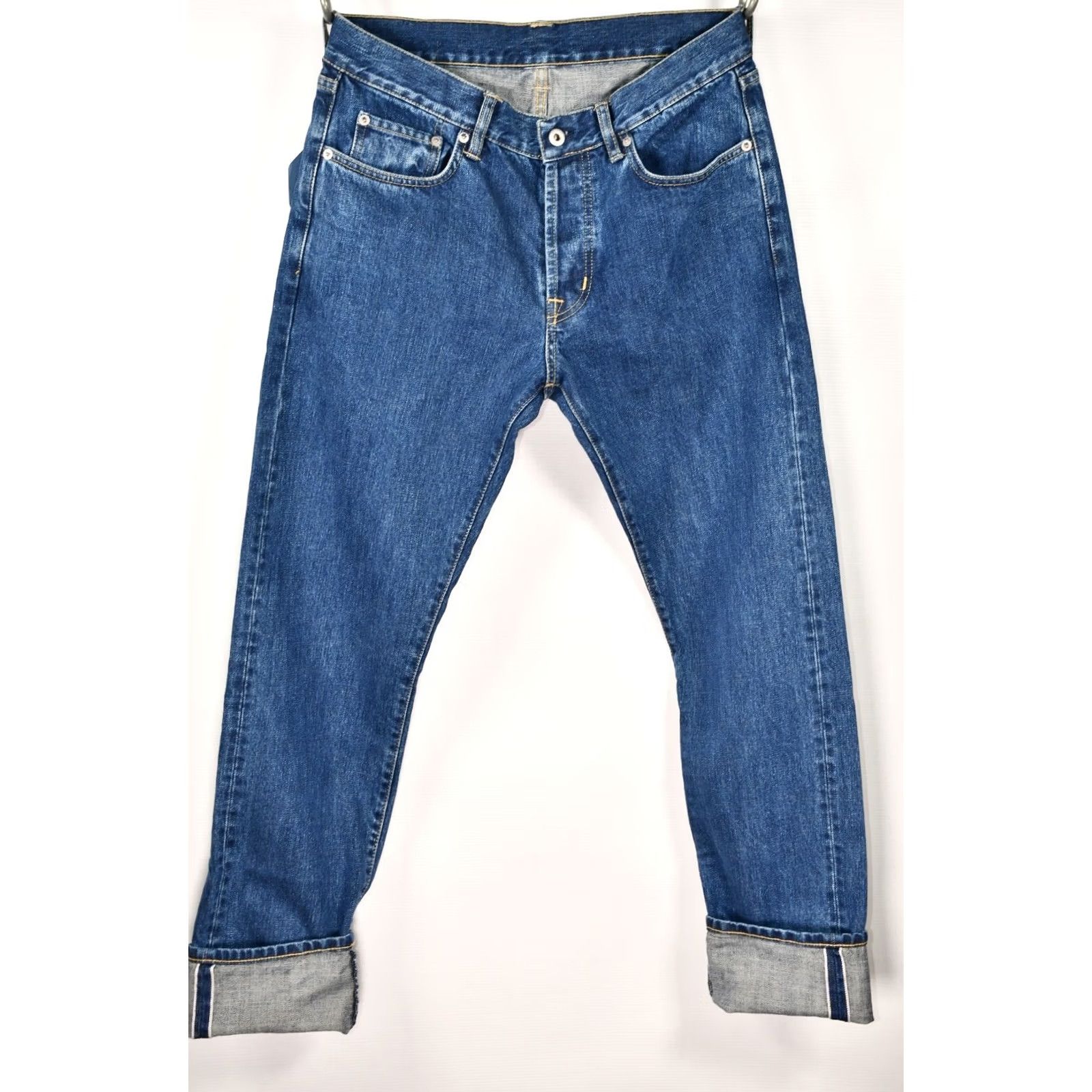 Denime ASPHALTE Candiani Selvedge Denim Jeans Men W32 5-Pocket Design Blue Cotton Regular Inseam 32.68 inch INSEAM 32” W32 Blue Denim Jeans Mens Size US 32 / EU 48 - 2 Thumbnail