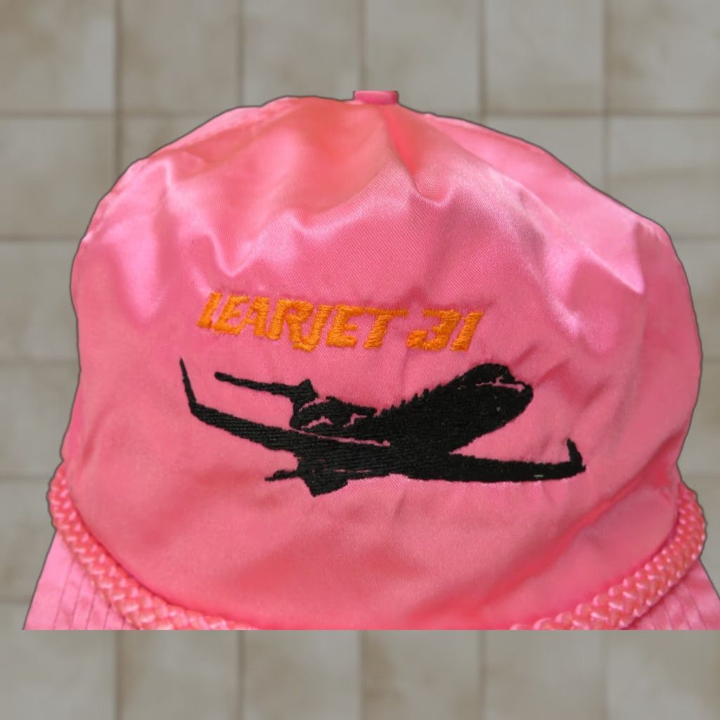 Pinko VTG HaT Trucker Snapback Hat Neon Pink Airplane VTG Learjet Advertising 1990s Multi-Color Casual Mens Womens Boys Girls Size ONE SIZE - 1 Thumbnail