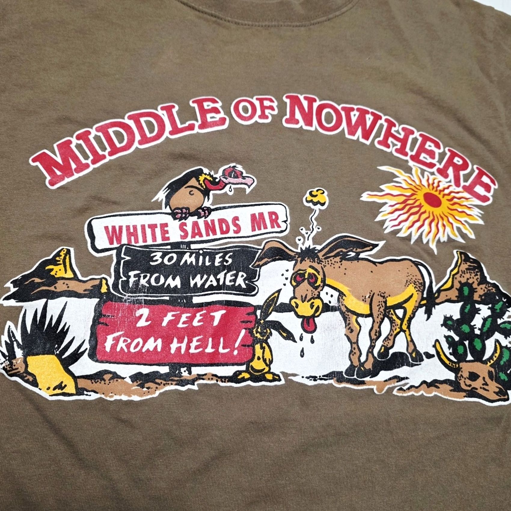 Soffe VINTAGE US Army White Sands Missiles Range T-Shirt Adult Small Desert Scene USA 90s Brown Cotton Size US S / EU 44-46 / 1 - 2 Thumbnail