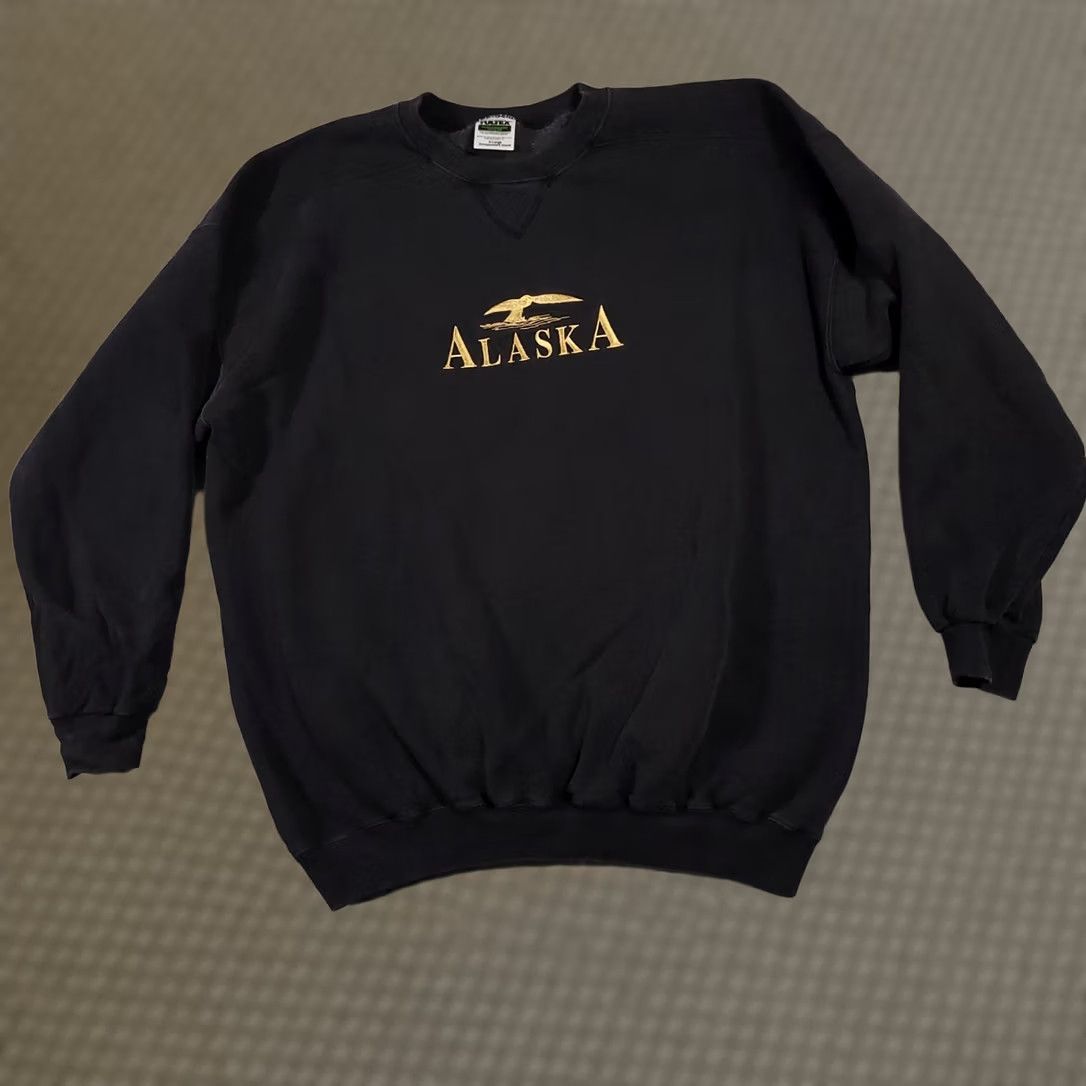 Tultex VINTAGE Tultex Alaska Crewneck Sweatshirt Mens XL Black Embroidered USA Made Size US XL / EU 56 / 4 - 1 Thumbnail