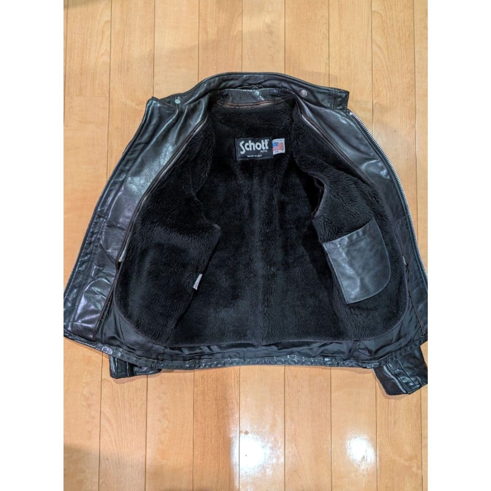 VINTAGE SCHOTT Leather Jacket Men 36 Black USA Made From JAPAN 141