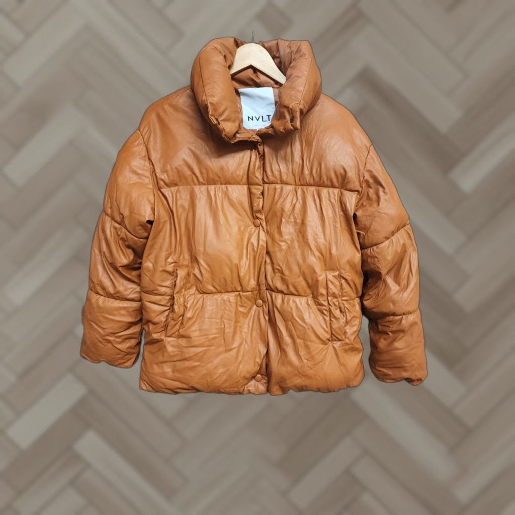 NVLTY NVLT Women’s Orange Puffer Jacket Long Sleeve Button Closure Mock Neck Size S/Small | Women | Orange | Puffer Jacket Size S / US 4 / IT 40 - 1 Thumbnail