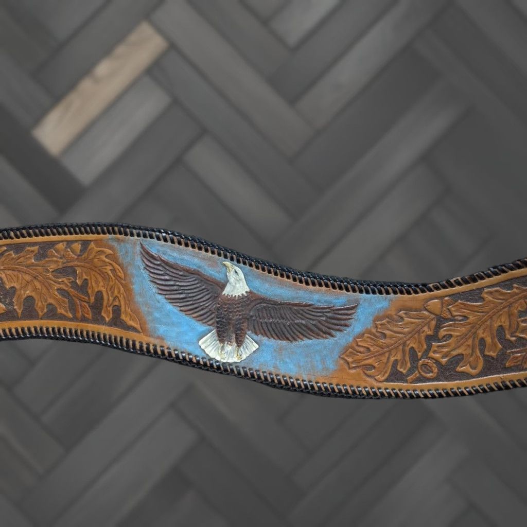 Vintage VINTAGE handcrafted EAGLE belt XL 3.25" wide leather brown tooled western belt Men XS-? Size ONE SIZE - 1 Thumbnail