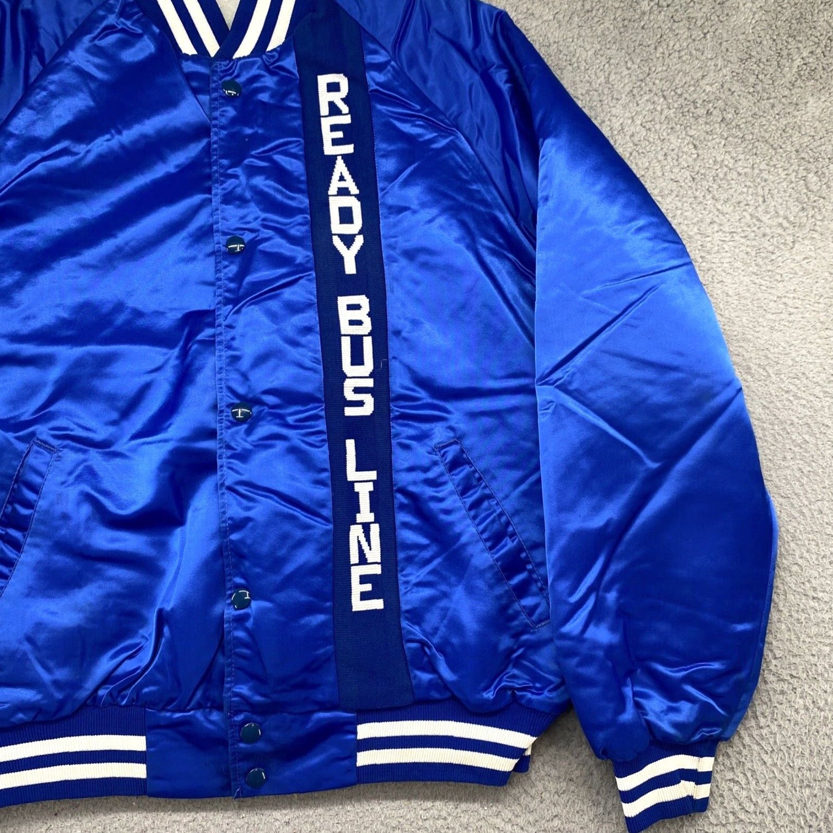 Vintage VINTAGE Ready Bus Lines Snap Up Lined Satin Blue Jacket Jacket Bomber Men XL Blue Satin Lined Vintage Mens Size US XL / EU 56 / 4 - 2 Thumbnail