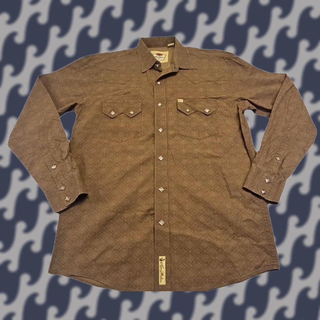 Vintage Larry Mahan Cowboy Western Shirt Mens Large Brown Geometric Pearl Snap Y2K Size US L / EU 52-54 / 3 - 1 Thumbnail