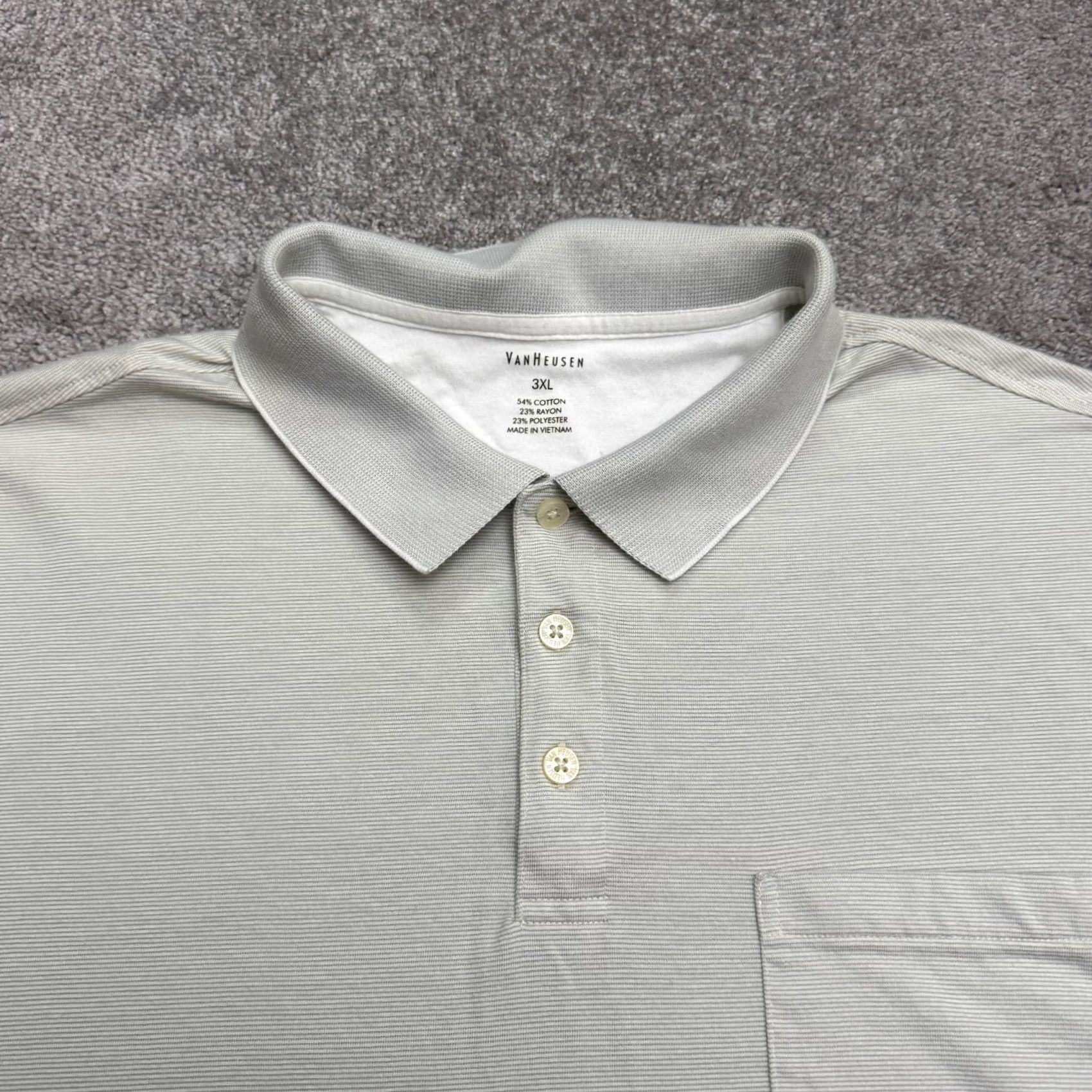 Van Heusen VINTAGE Van Heusen Striped Polo Shirt Mens 3XL Gray Short Sleeve Cotton Blend Big & Tall Polo Mens Nike Shirt Size US XXL / EU 58 / 5 - 3 Thumbnail