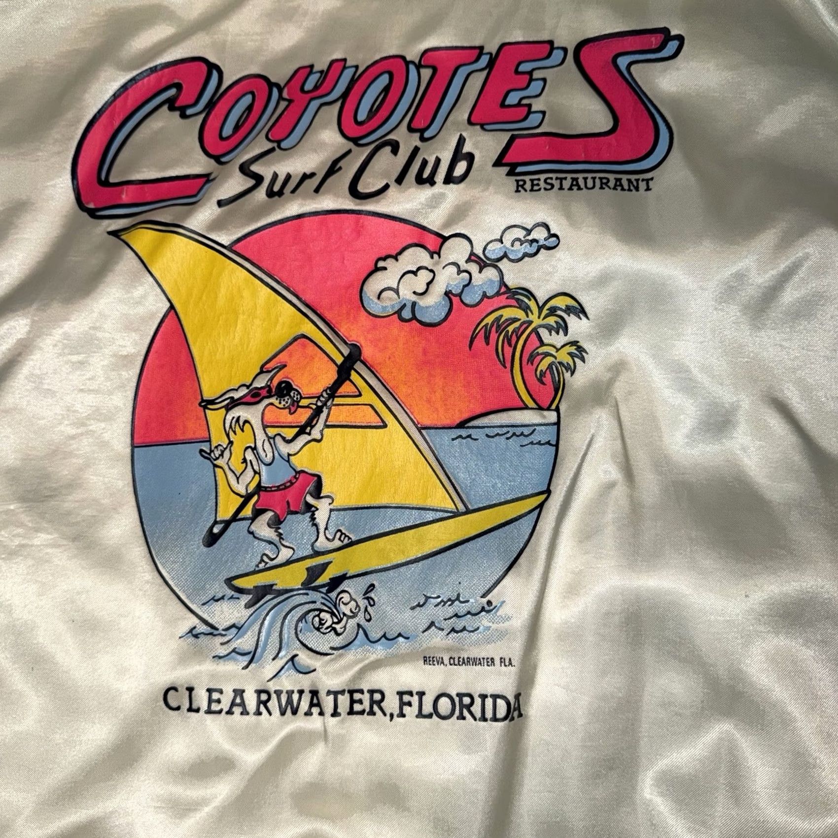 Vintage VINTAGE Hartwell Satin Jacket XL Coyotes Surf Club Clearwater Beach Florida Sailing Sun Bomber Jacket Men White/Blue Striped Pattern Size US XL / EU 56 / 4 - 4 Thumbnail