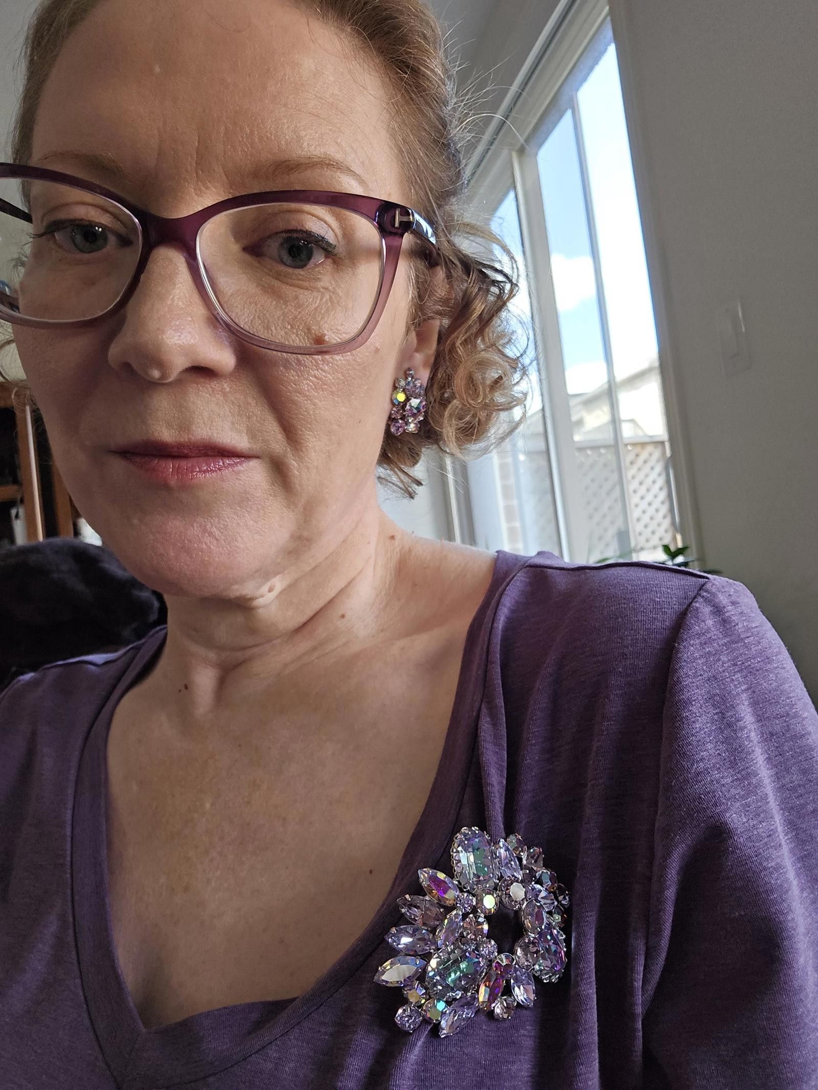 Designer Stunning Vintage Lilac Rhinestone Brooch and Earring Set Size ONE SIZE - 3 Thumbnail