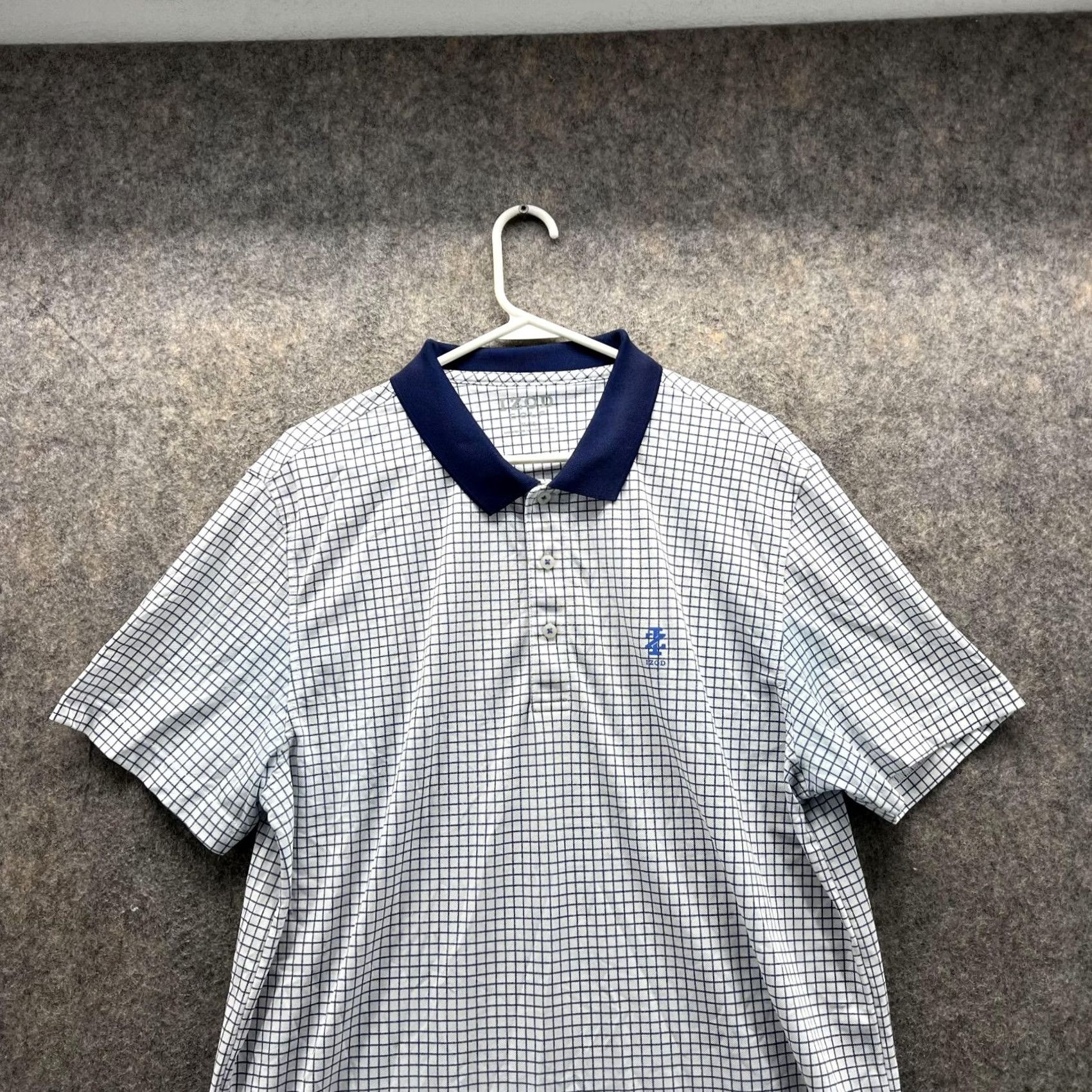 Izod VINTAGE Izod Polo Shirt Men XL White Blue Check Short Sleeve Polo Shirt Mens XL White Blue Check Polo Size US XL / EU 56 / 4 - 2 Thumbnail