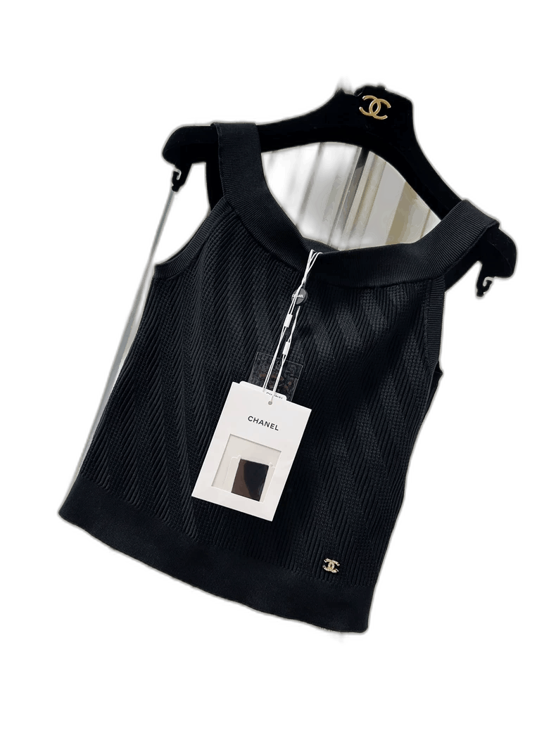 Chanel Chanel 21S Black One-Shoulder Knit Tank Size M / US 6-8 / IT 42-44 - 1 Thumbnail