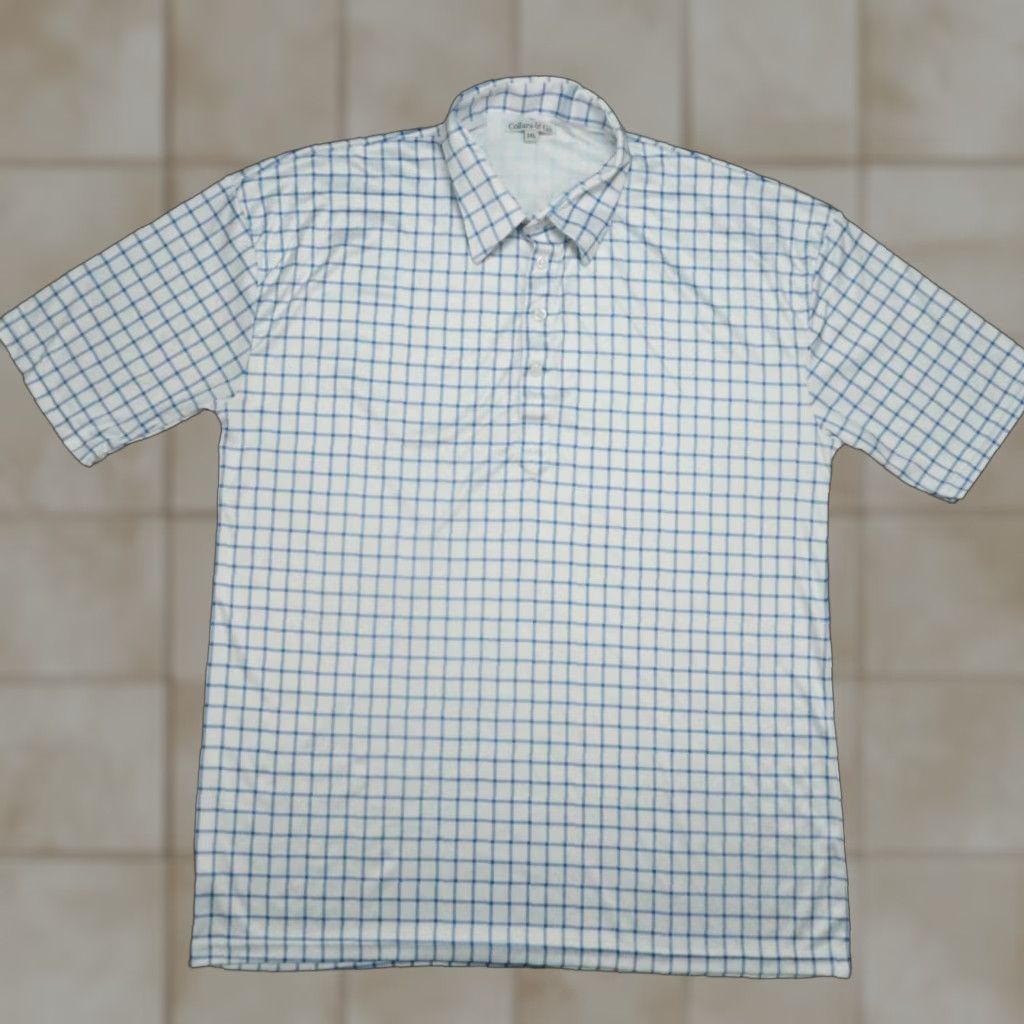 Vintage Collars & Co Shirt Men 3XL White Blue Check Short Sleeve Performance Polo Size US XXL / EU 58 / 5 - 1 Thumbnail