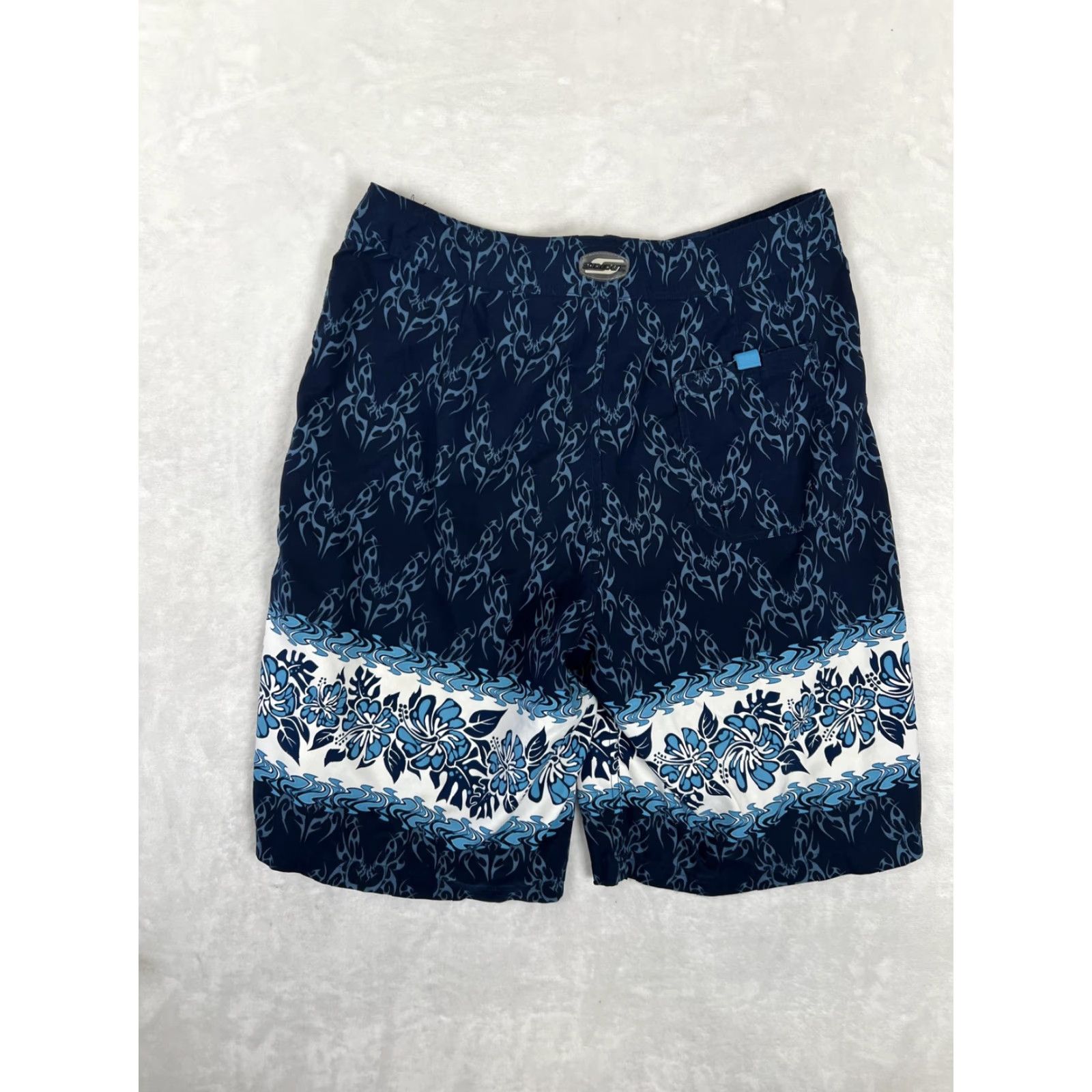 Sideout VTG Sideout Board Shorts Mens L Blue Tribal Hawaiian Floral Surf Trunks Y2K Size US 33 - 5 Thumbnail