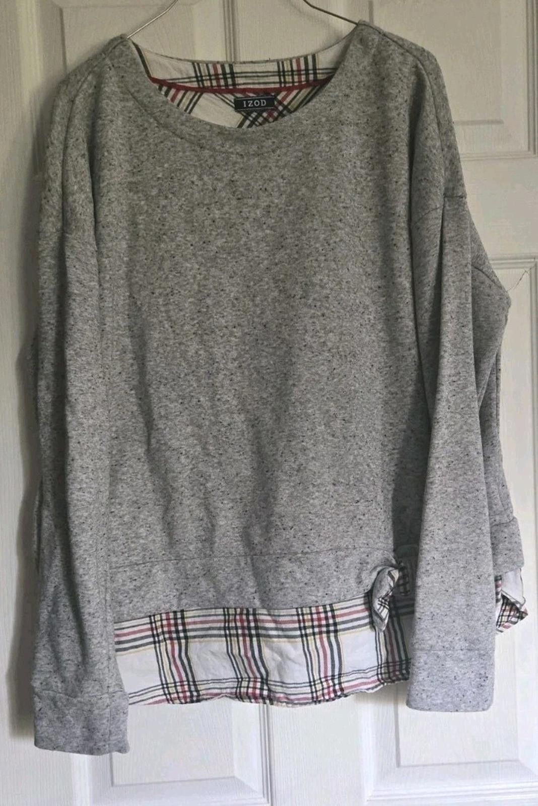 Izod Izod Womens Lg? Gray Plaid Long Sleeve Scoop Neck Pullover S Size ONE SIZE - 2 Thumbnail