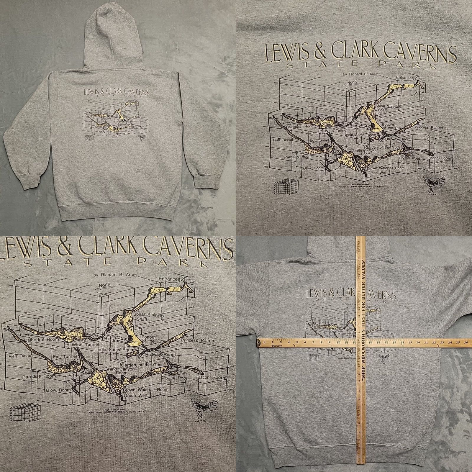 Vintage VINTAGE Lewis & Clark Caverns Hoodie Mens M Gray Hooded Sweatshirt Montana Cave Park Size US M / EU 48-50 / 2 - 8 Thumbnail