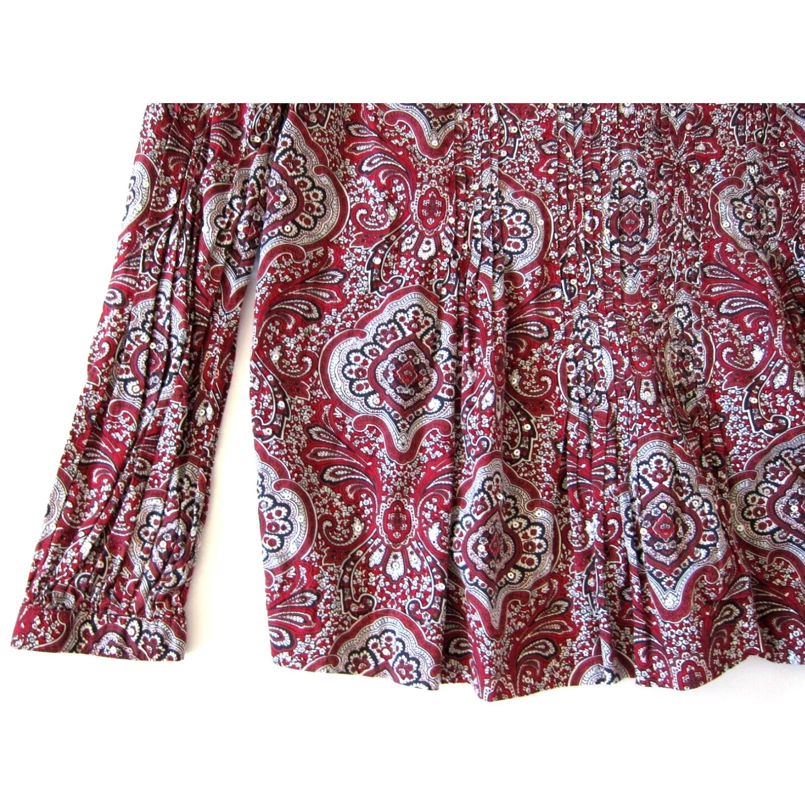 Talbots Talbot's Blouse Tunic V-Neck Long Sleeve 100% Cotton Red Black Paisley Sequin L Womens Size L / US 10 / IT 46 - 8 Thumbnail