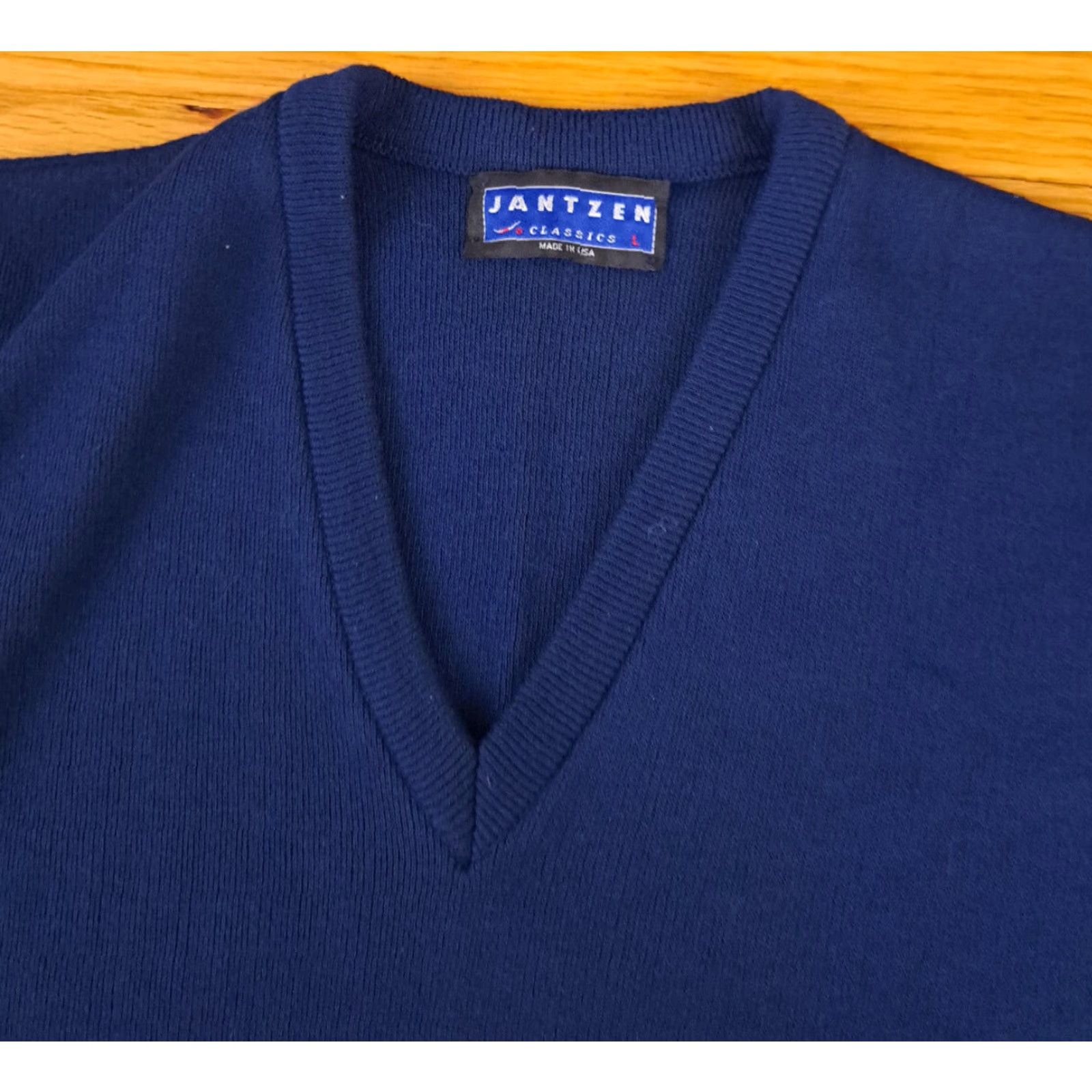 Jantzen Jantzen Sweater Vest Navy V-Neck USA Made L Blue Knit Acrylic Men Size US L / EU 52-54 / 3 - 3 Thumbnail