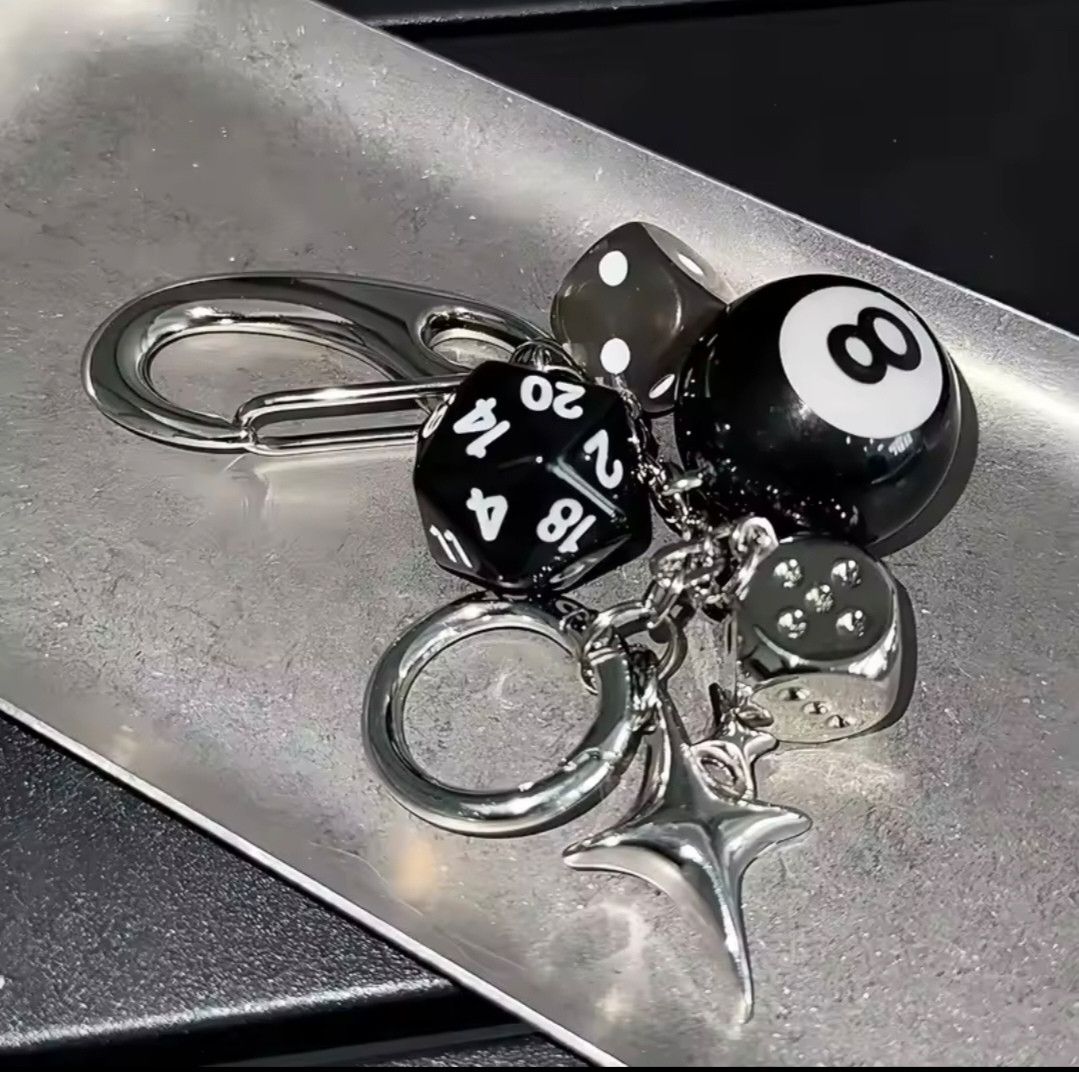 Jewelry Keychain Star Dice Black Eight Ball Pendant Size ONE SIZE - 2 Thumbnail