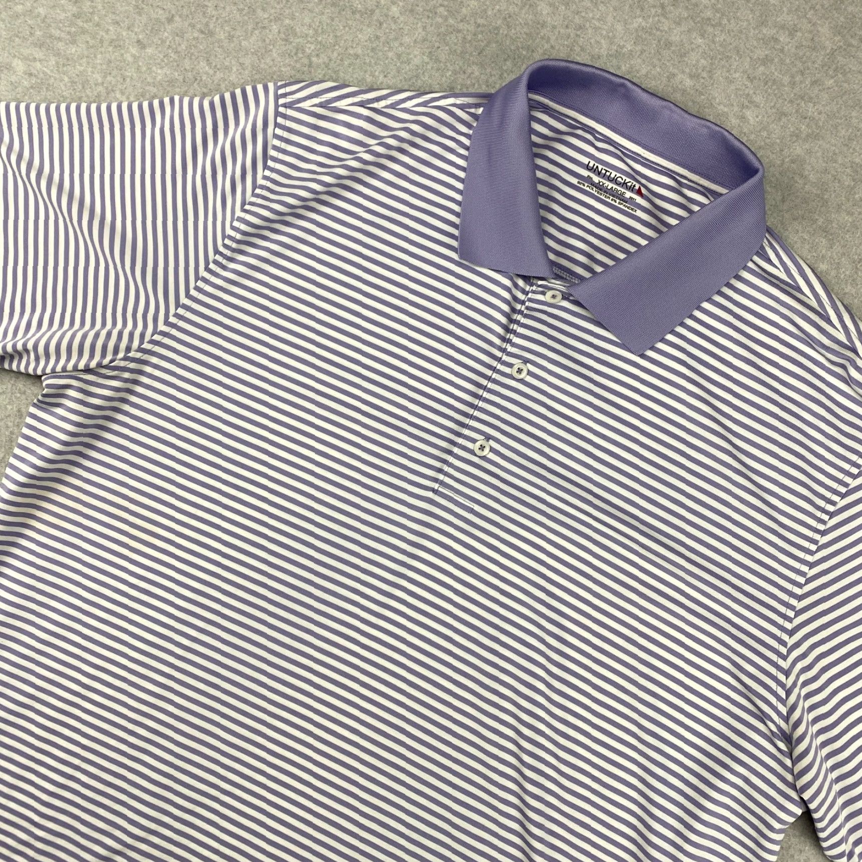 UNTUCKit UNTUCKit Shirt Mens XXL Cronos Golf Stretch Striped Purple Polo Size US XXL / EU 58 / 5 - 2 Thumbnail