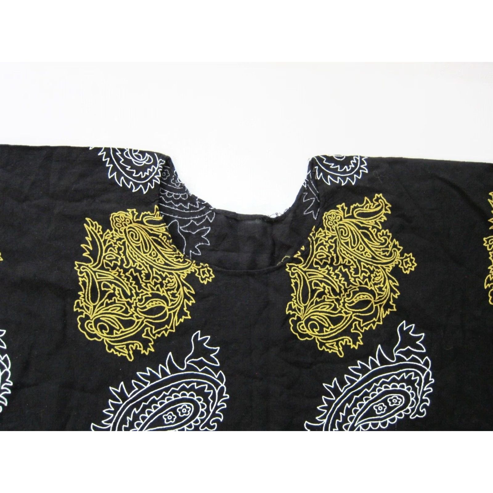 Vintage VINTAGE Unbranded Kaftan Dress Women OS Maxi Kaftan Floral Paisley Long Rayon Black White Yellow OS Women Size ONE SIZE - 3 Thumbnail