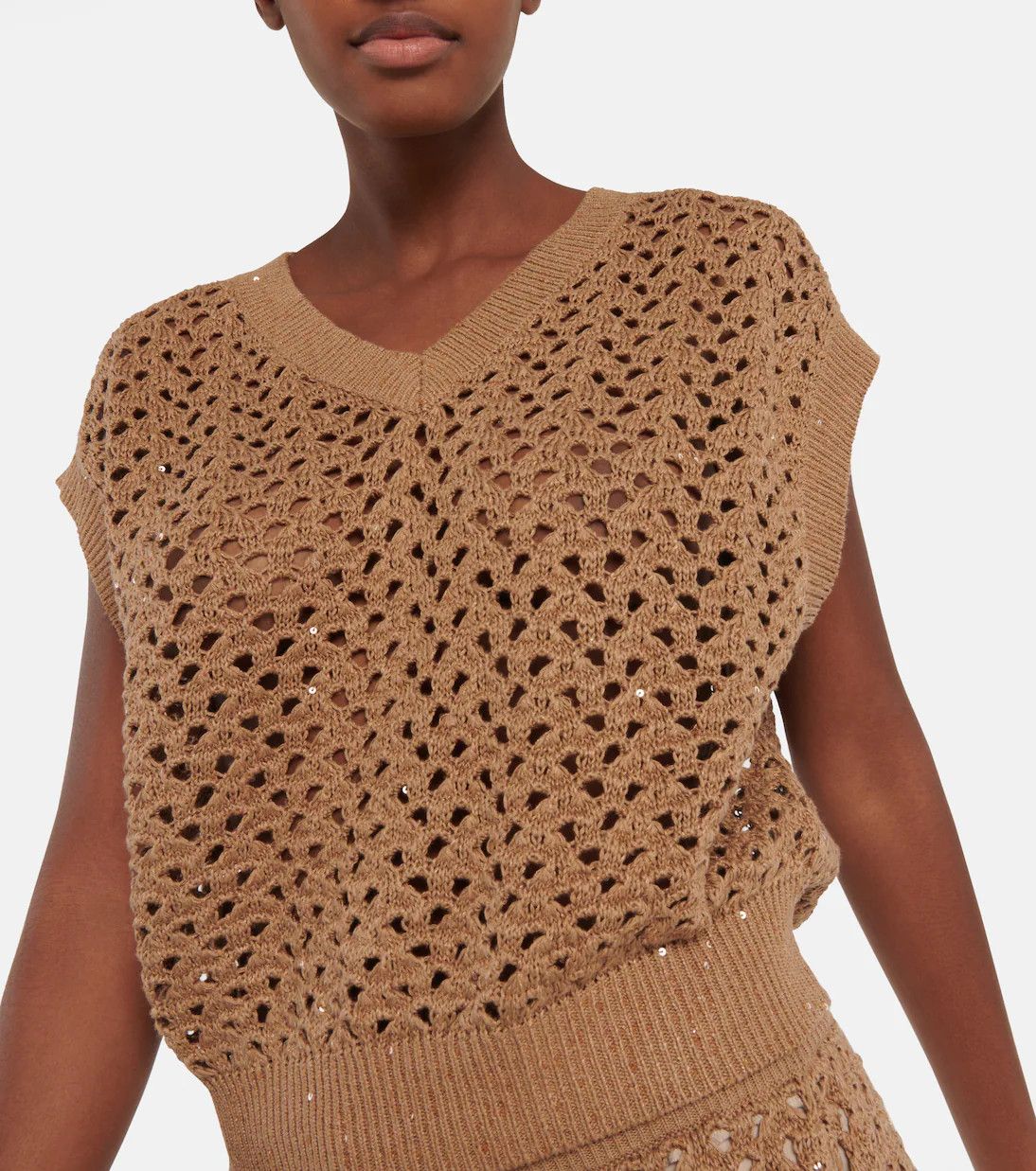 Brunello Cucinelli o1y0825 V-neck Sweater in Camel Size M / US 6-8 / IT 42-44 - 3 Thumbnail