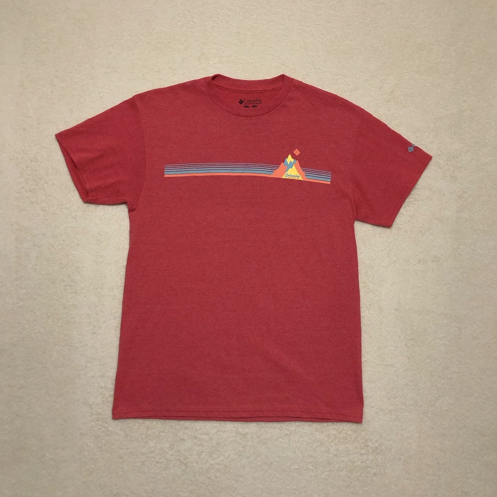 Vintage Columbia Sportswear Mens Size Medium Striped Graphic T-Shirt Heather Red Size US M / EU 48-50 / 2 - 2 Thumbnail