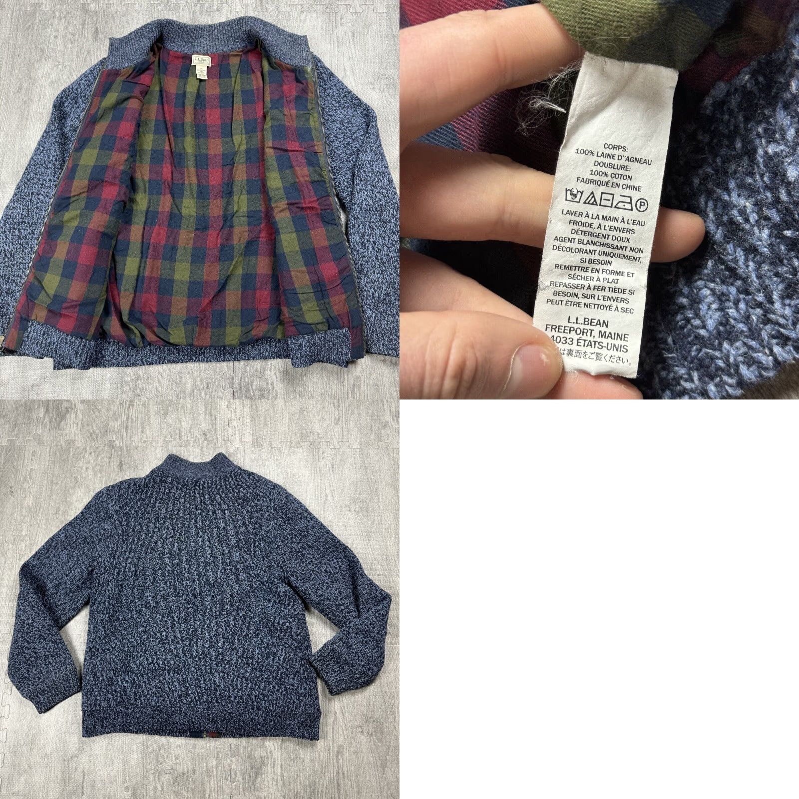 Vintage VINTAGE L.L. BEAN CLASSIC WOOL SWEATER FULL ZIP FLANNEL LINED BLUE XL OUTDOOR MEN Size US XL / EU 56 / 4 - 8 Thumbnail